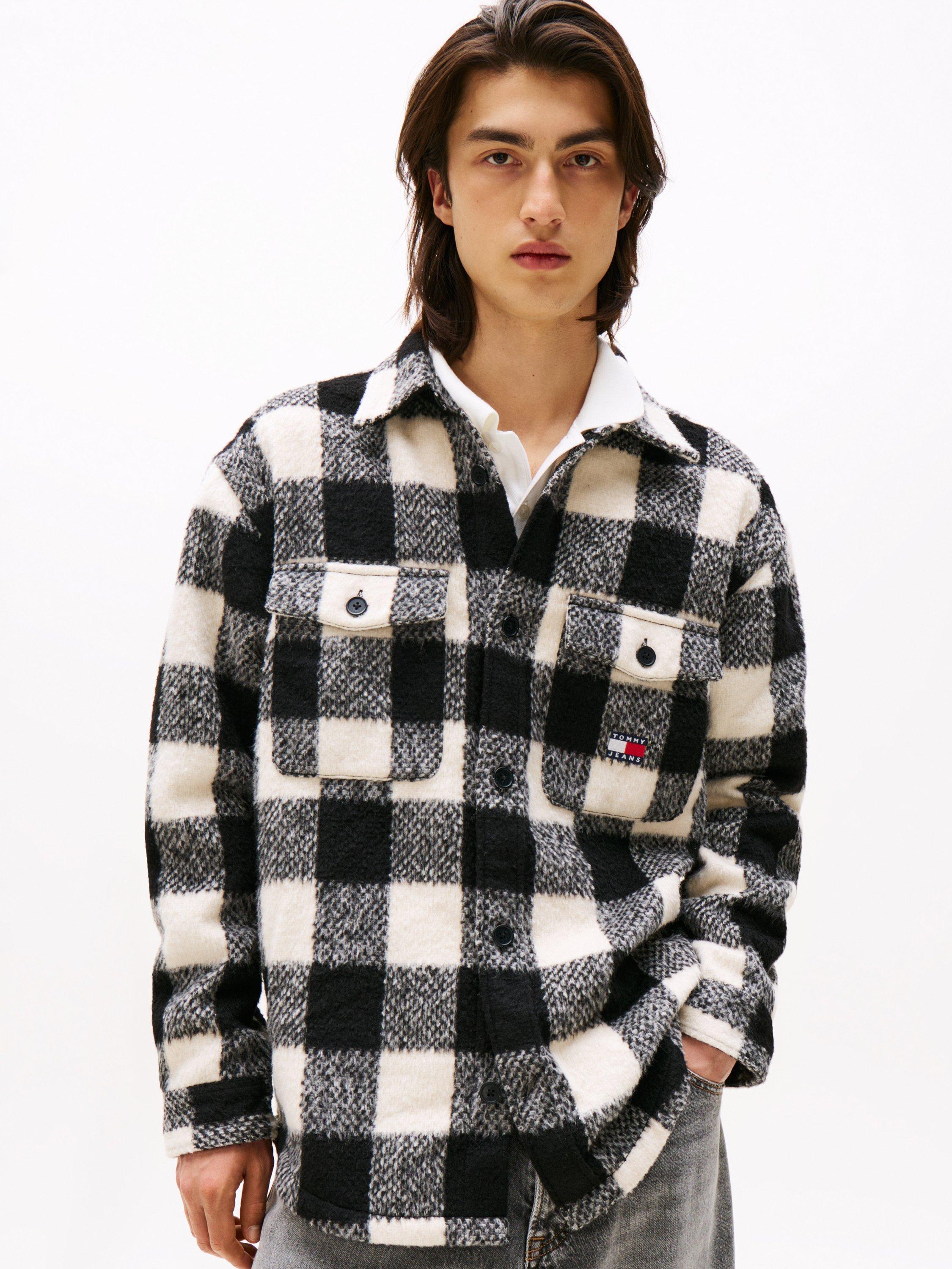 Product image 1 of 5, which shows Tommy Hilfiger Tommy Jeans Check Oversized Overshirt, Black/Multi, XS