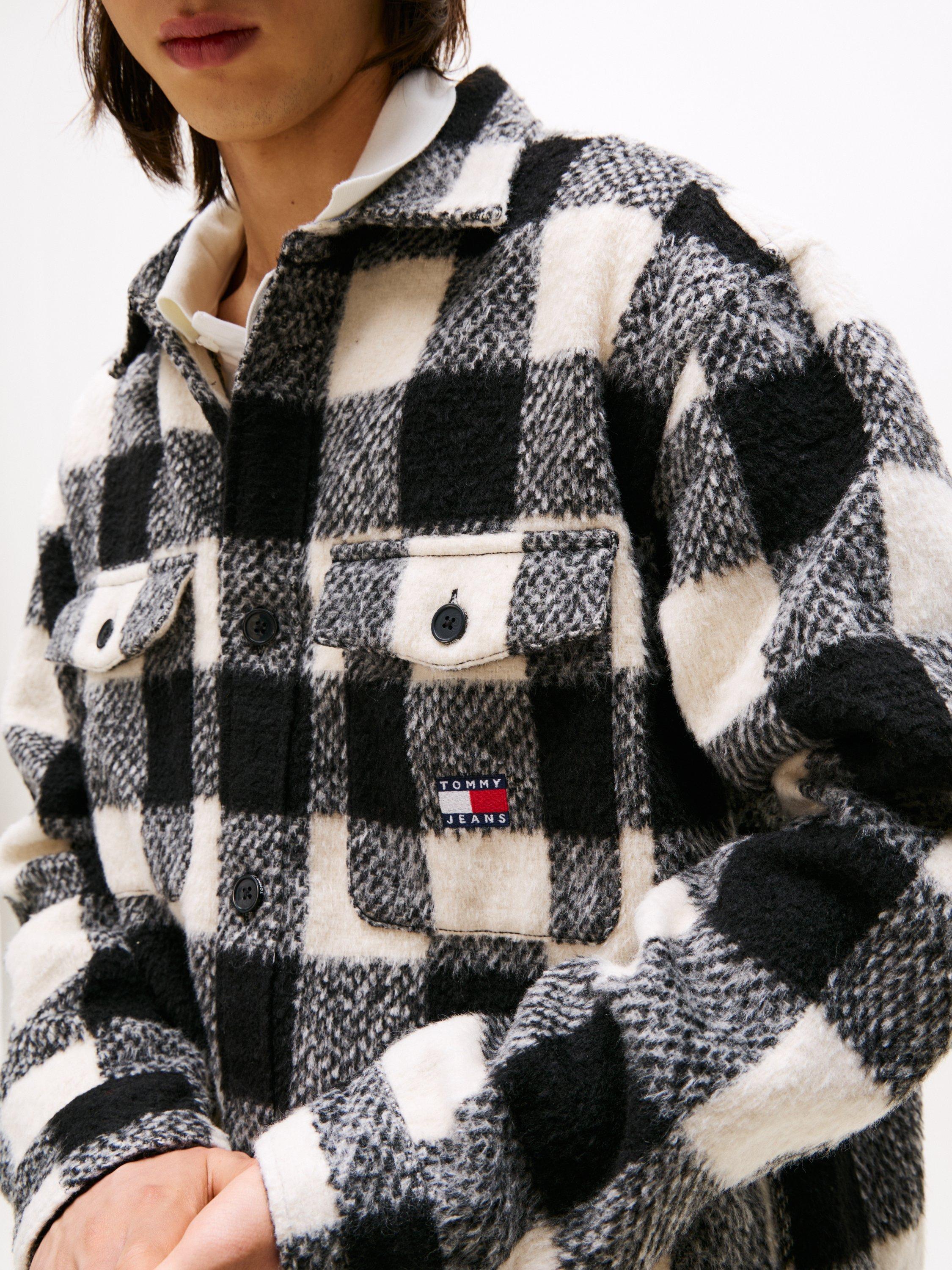 Product image 5 of 5, which shows Tommy Hilfiger Tommy Jeans Check Oversized Overshirt, Black/Multi, XS