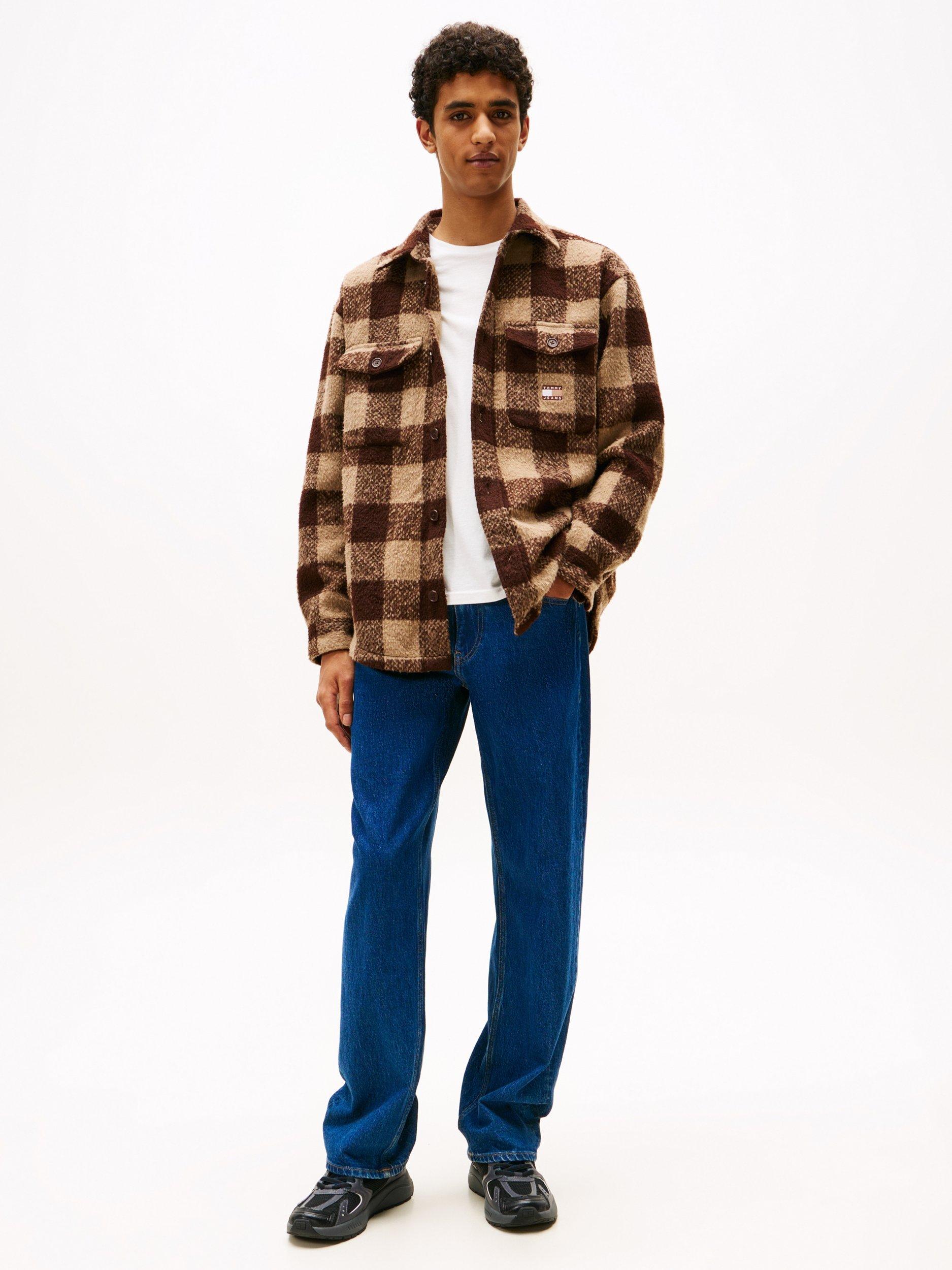 Product image 3 of 5, which shows Tommy Hilfiger Tommy Jeans Check Oversized Overshirt, Rich Brown/Multi, M