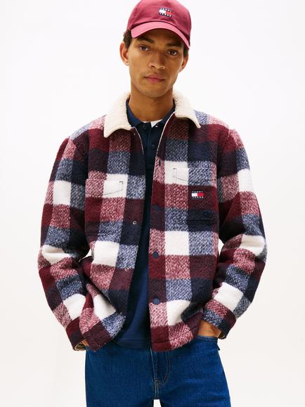 Tommy Hilfiger Tommy Jeans Check Teddy Collar Overshirt, Dark Navy/Buffalo