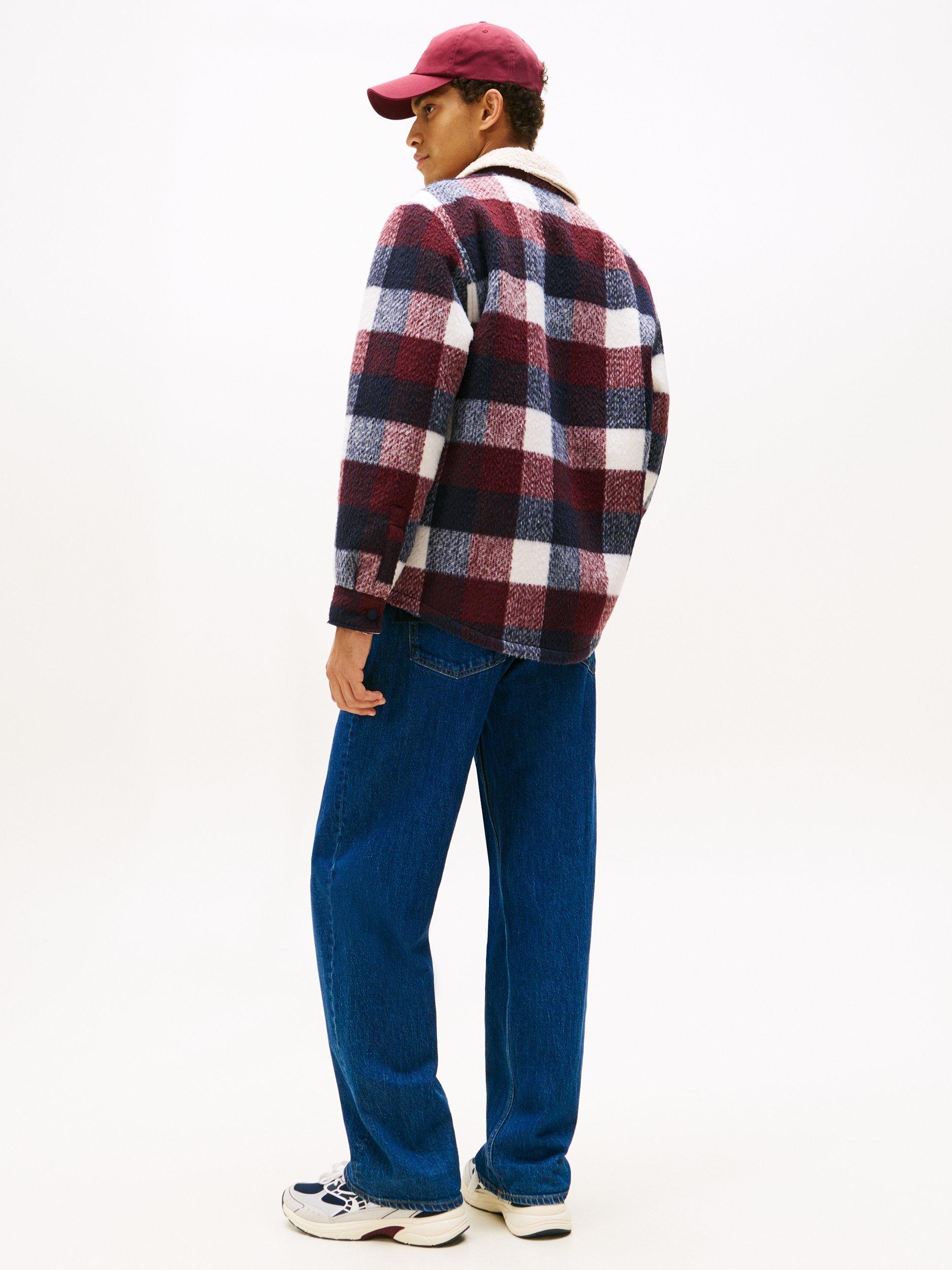 Product image 2 of 5, which shows Tommy Hilfiger Tommy Jeans Check Teddy Collar Overshirt, Dark Navy/Buffalo, XS