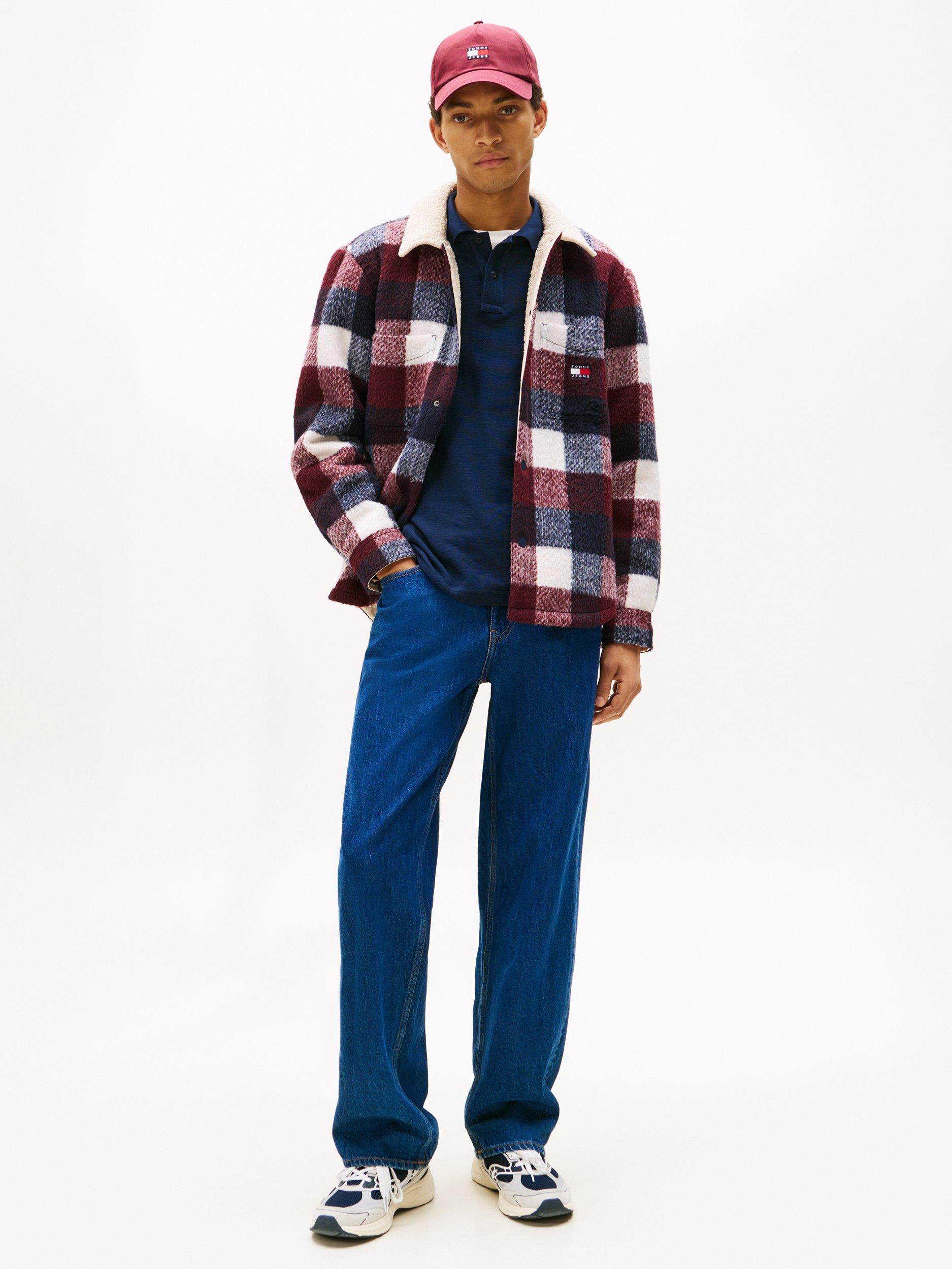 Product image 3 of 5, which shows Tommy Hilfiger Tommy Jeans Check Teddy Collar Overshirt, Dark Navy/Buffalo, XS