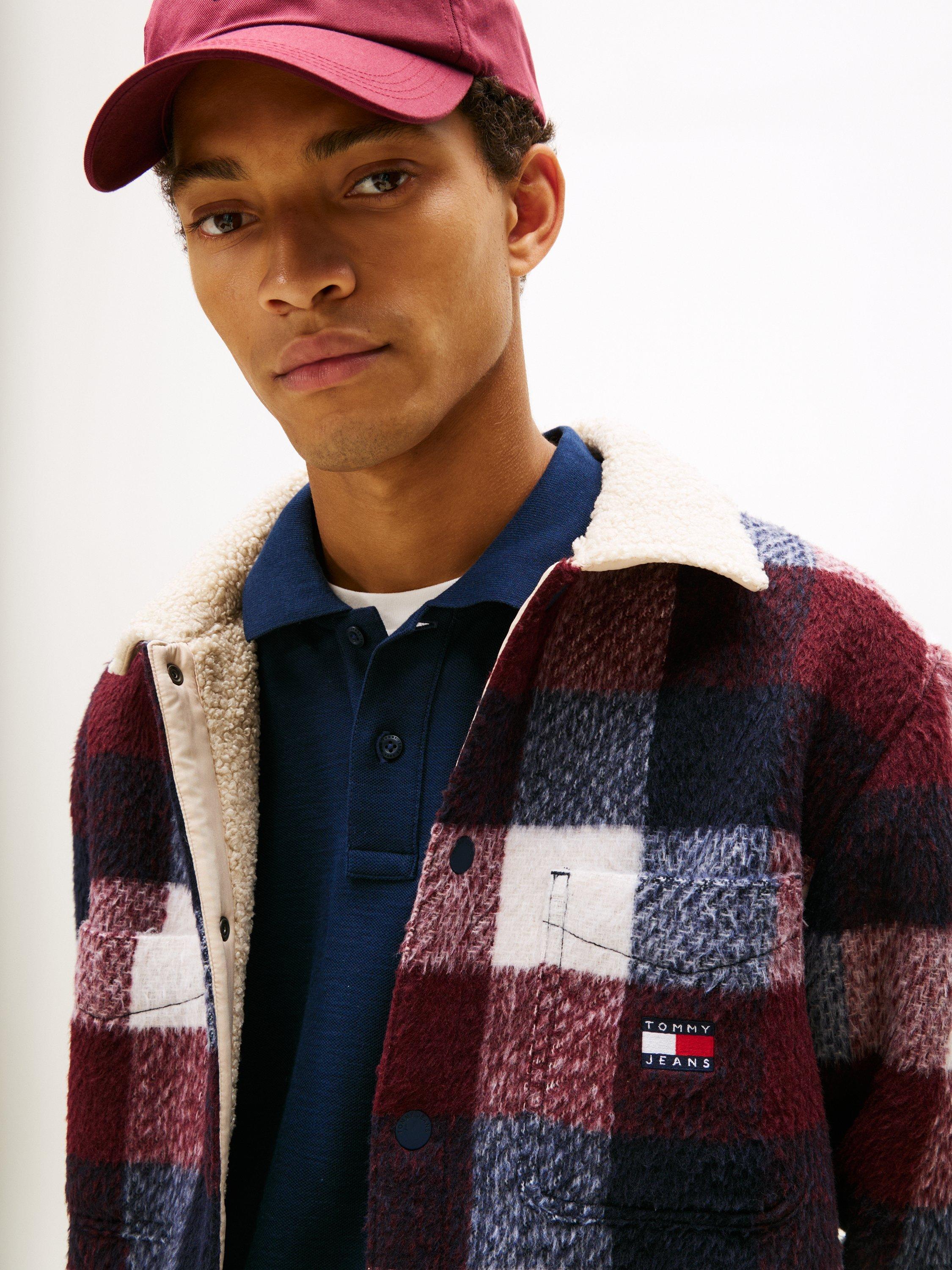 Product image 4 of 5, which shows Tommy Hilfiger Tommy Jeans Check Teddy Collar Overshirt, Dark Navy/Buffalo, XS