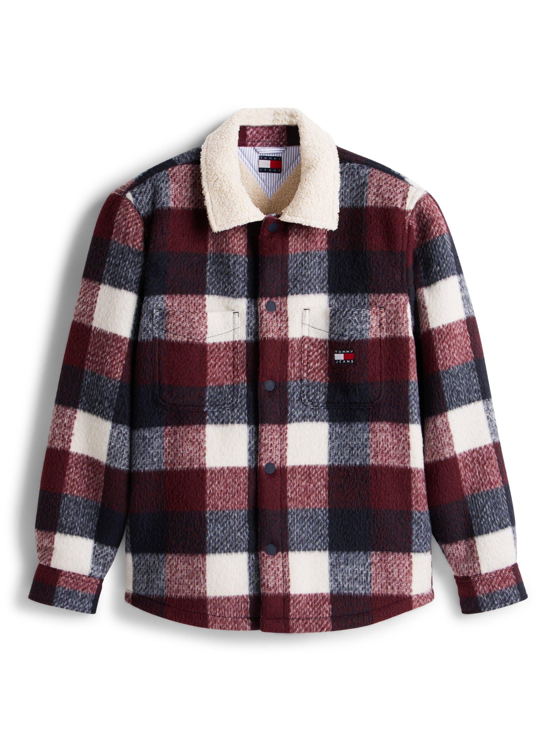 Product image 5 of 5, which shows Tommy Hilfiger Tommy Jeans Check Teddy Collar Overshirt, Dark Navy/Buffalo, XS
