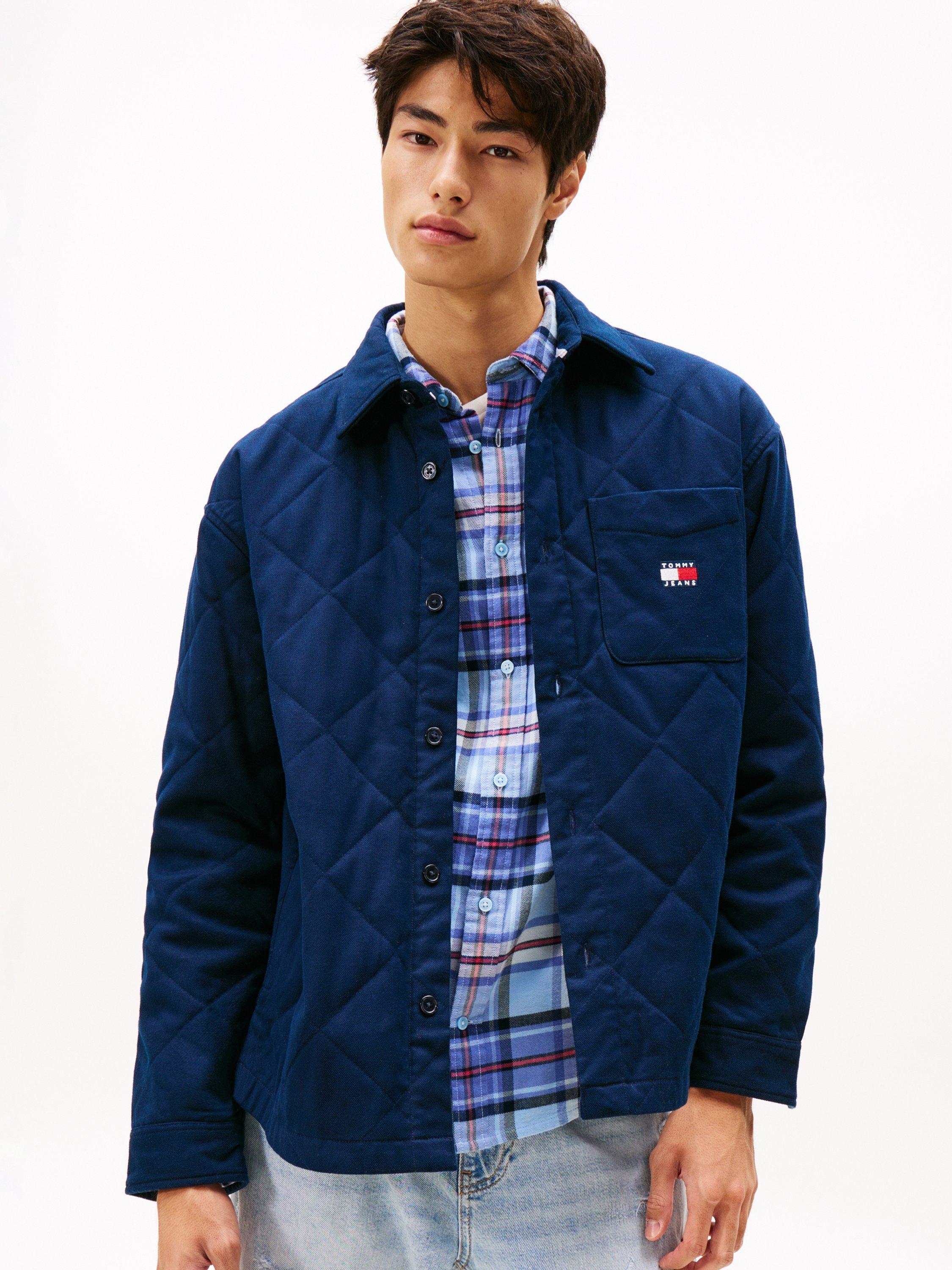 Product image 1 of 5, which shows Tommy Hilfiger Tommy Jeans Cotton Check Overshirt, Dark Night Navy, M