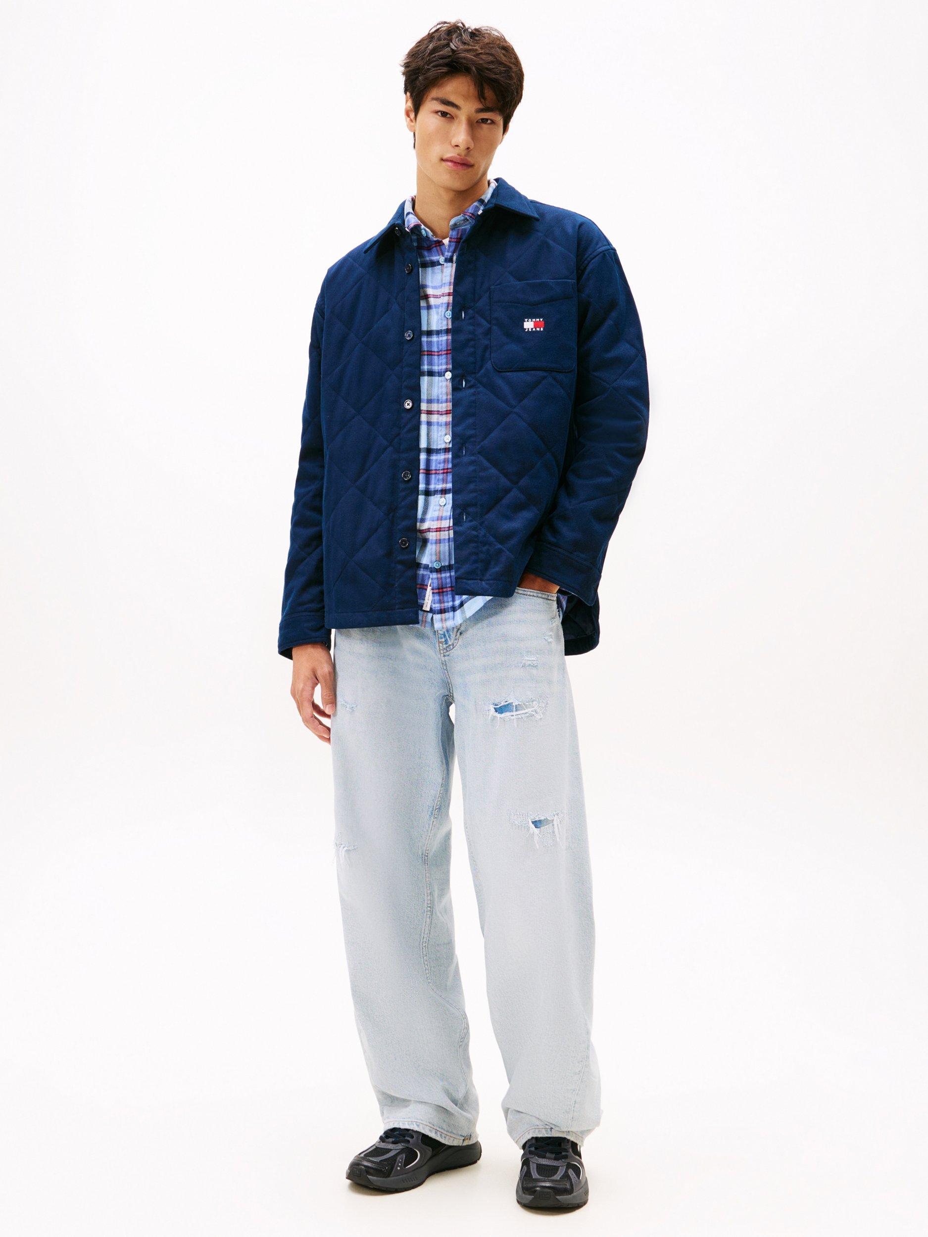 Product image 3 of 5, which shows Tommy Hilfiger Tommy Jeans Cotton Check Overshirt, Dark Night Navy, M