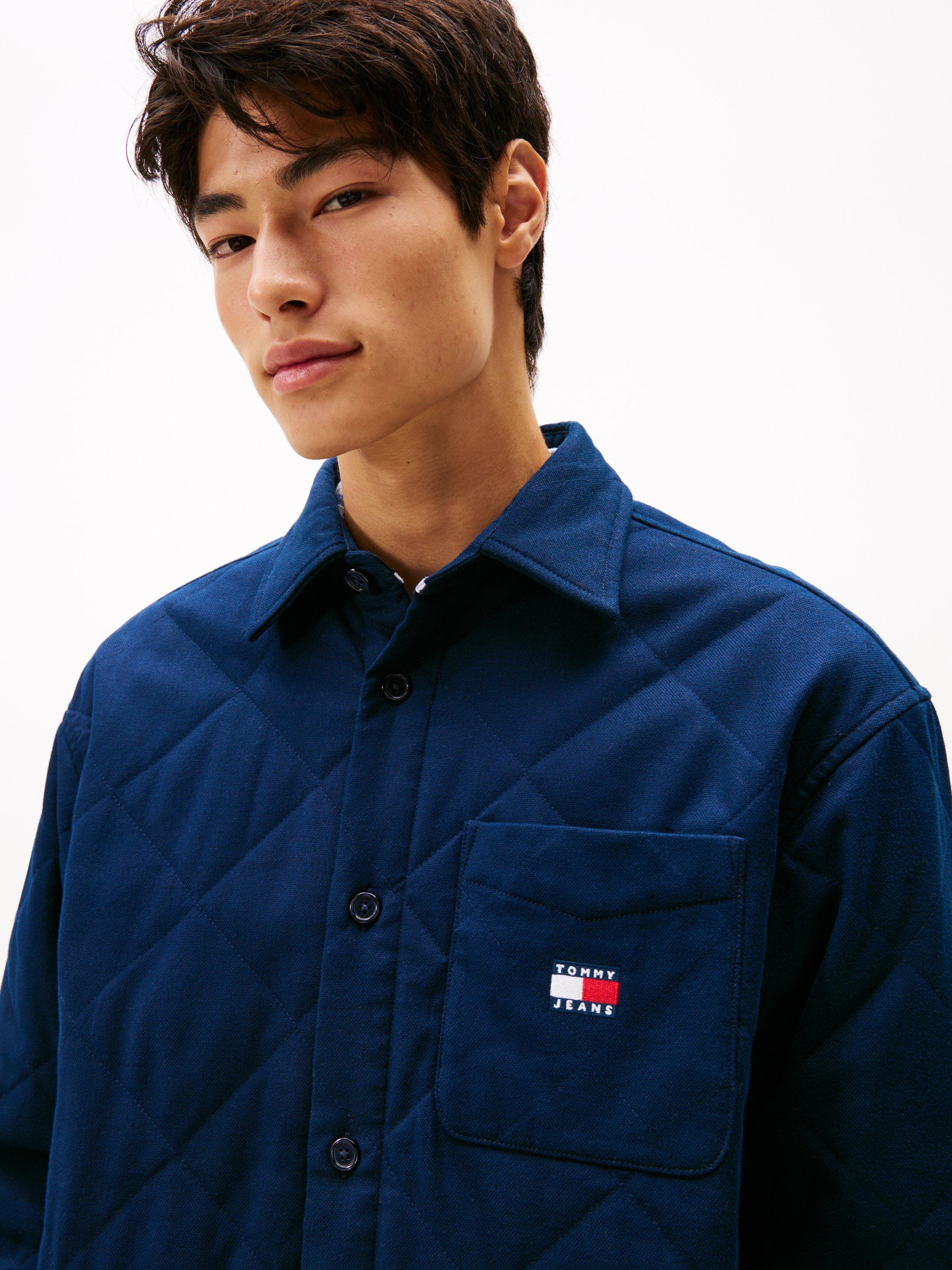 Product image 5 of 5, which shows Tommy Hilfiger Tommy Jeans Cotton Check Overshirt, Dark Night Navy, M