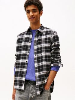 Tommy Hilfiger Tommy Jeans Cotton Check Long Sleeve Collar Shirt, Black/Multi