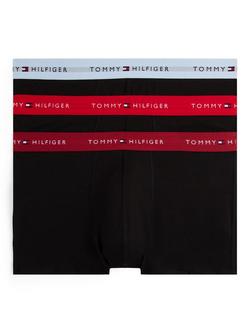 Tommy Hilfiger Cotton Blend Repeat Waistband Trunks, Pack of 3, Black/Multi, Black/Multi