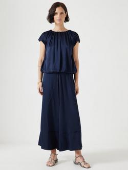 HUSH A-Line Satin Skirt, Midnight Navy - view 2, Midnight Navy