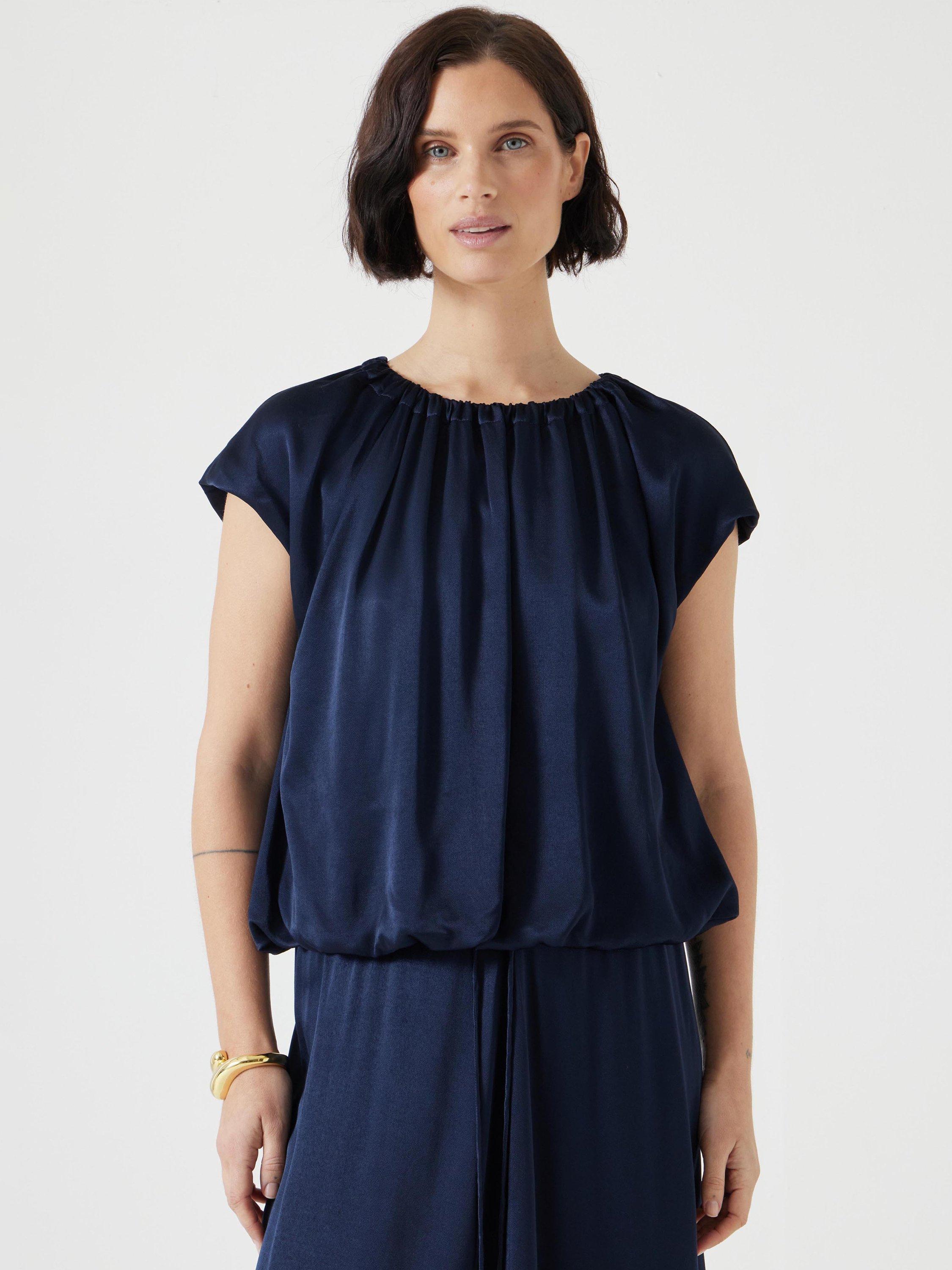 Product image 5 of 7, which shows HUSH A-Line Satin Skirt, Midnight Navy, XXS Reg