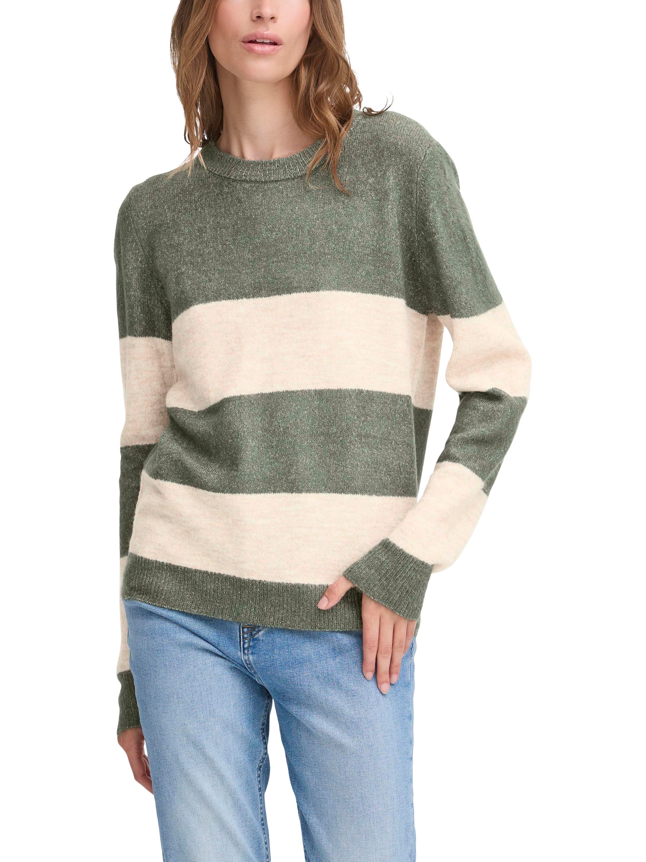 ICHI Edeen Stripe Jumper, Rifle Green/Multi