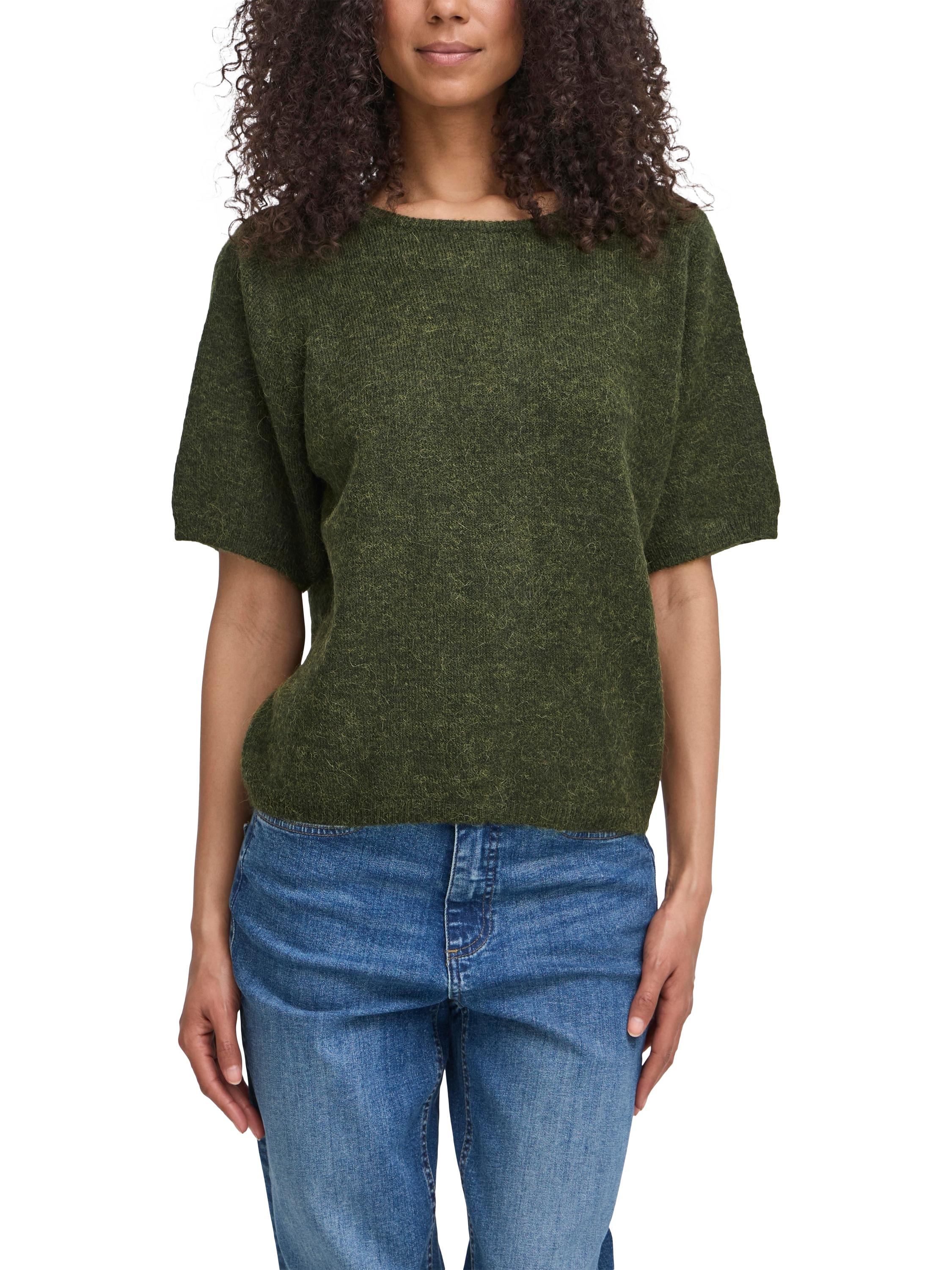 Product image 1 of 4, which shows ICHI Kamara Short Sleeve Jumper, Rifle Green, XS