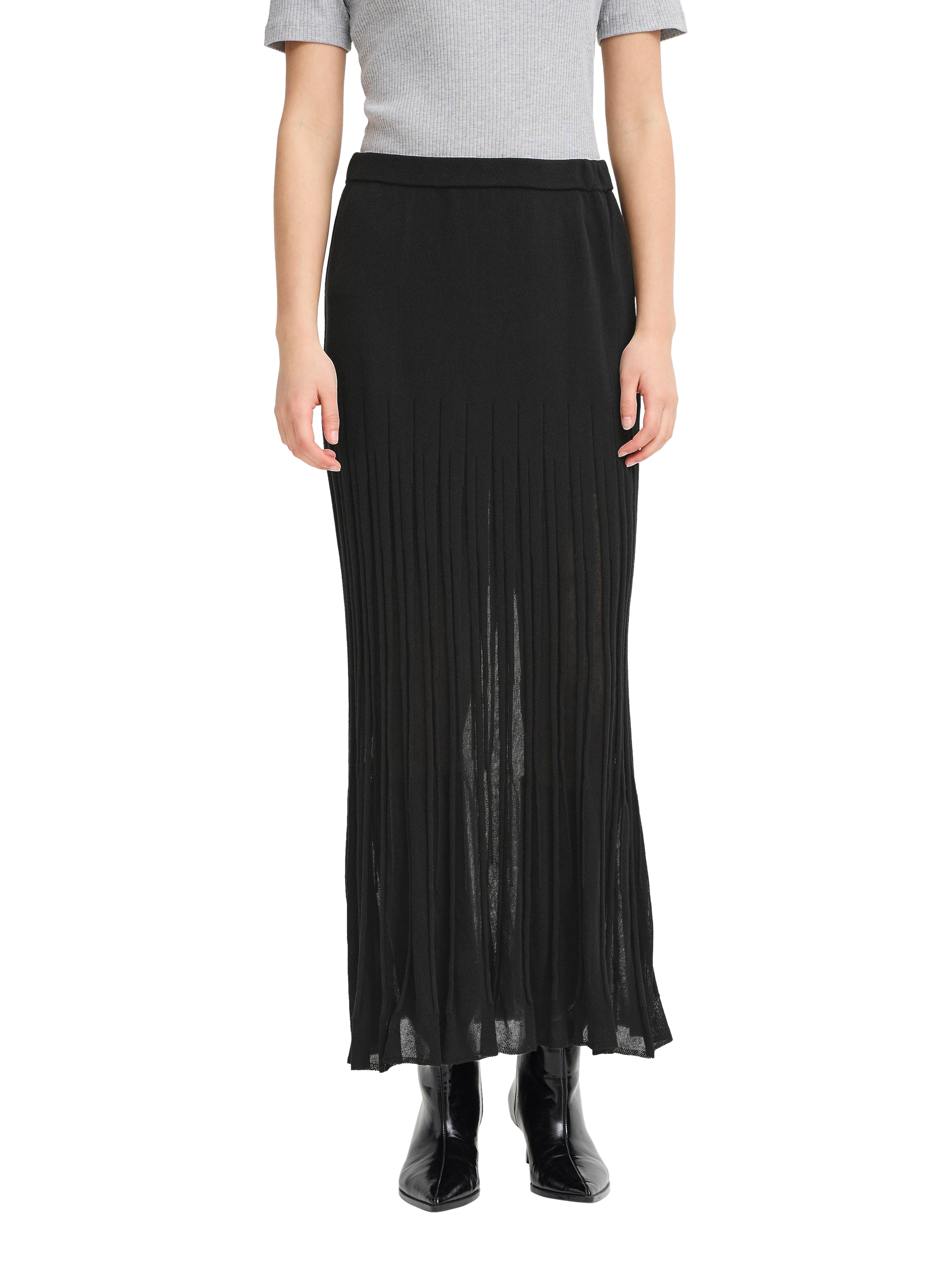 Product image 1 of 7, which shows ICHI Boston Pleated Maxi Skirt, Black, XS