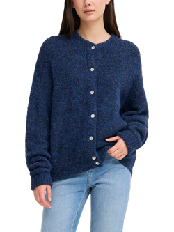 ICHI Bela Crew Neck Fluffy Knit Cardigan, Patriot Blue, Patriot Blue