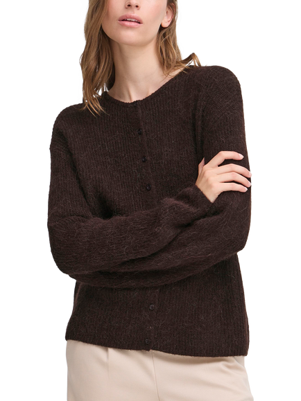 ICHI Kamara Fine Knit Cardigan, Chocolate Torte