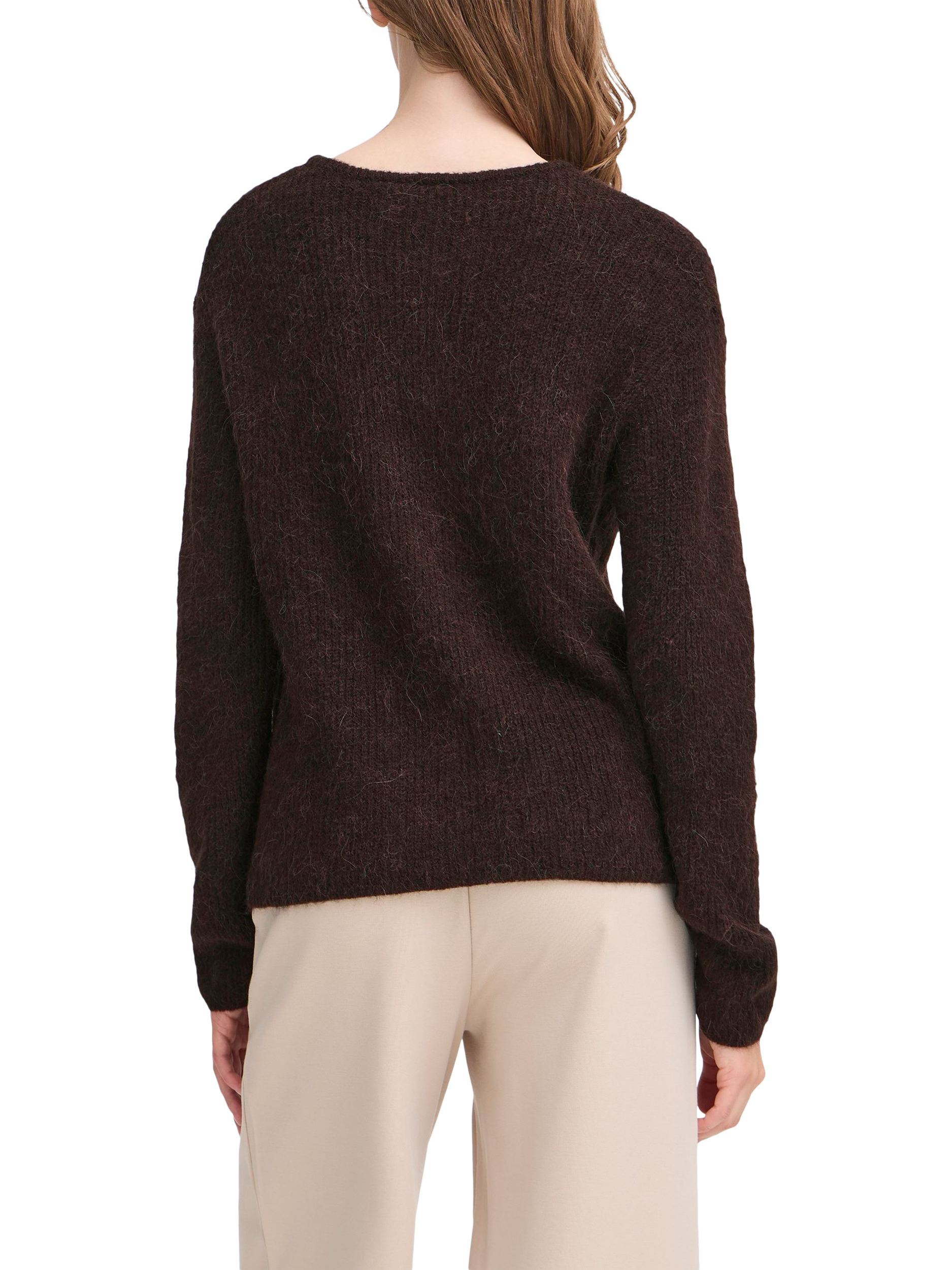 Product image 2 of 7, which shows ICHI Kamara Fine Knit Cardigan, Chocolate Torte, XS
