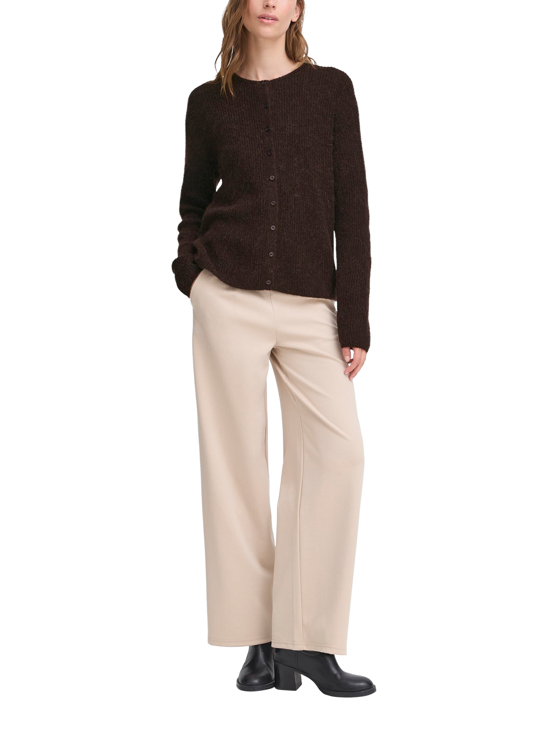 Product image 3 of 7, which shows ICHI Kamara Fine Knit Cardigan, Chocolate Torte, XS