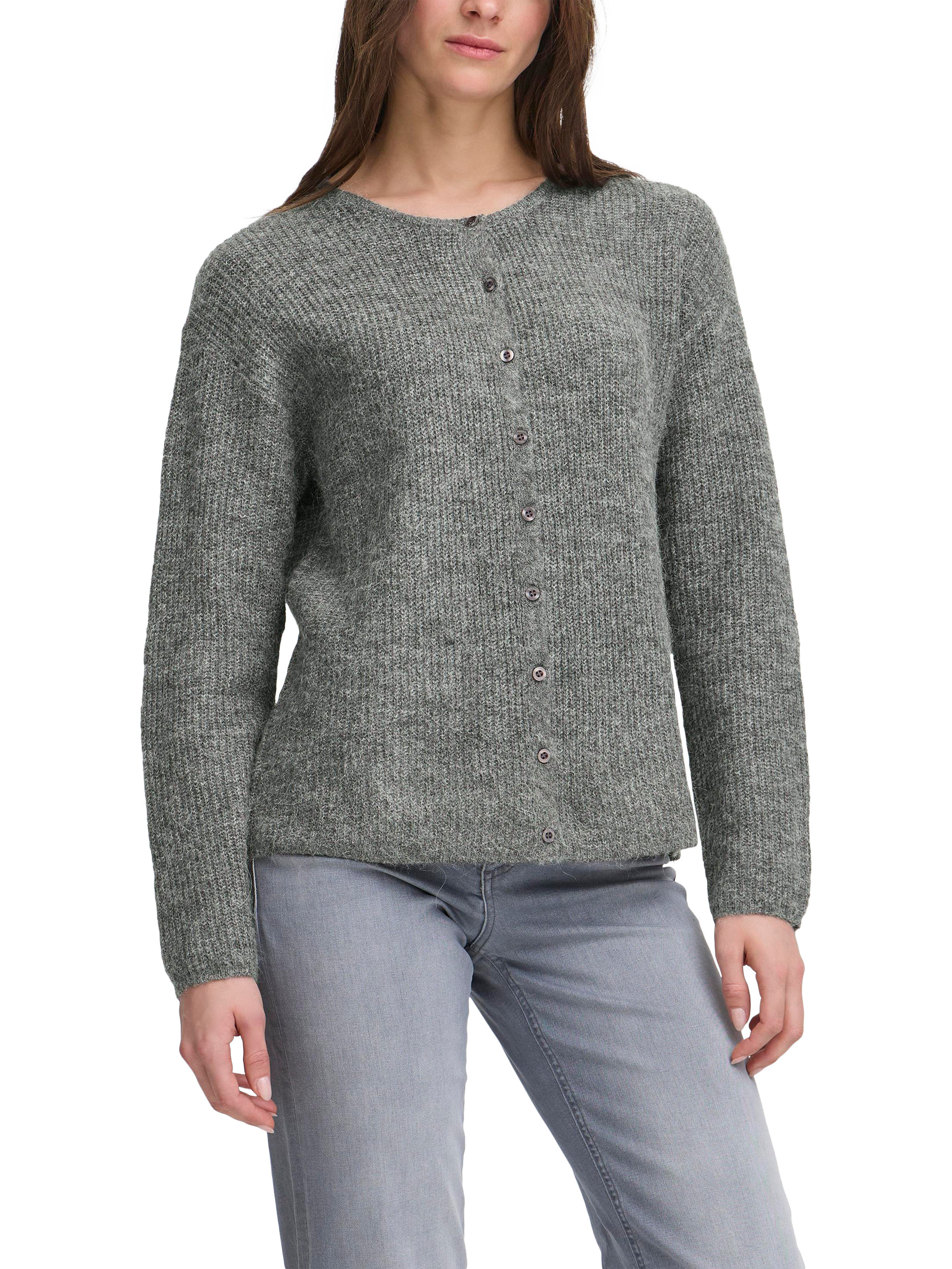 Product image 1 of 7, which shows ICHI Kamara Fine Knit Cardigan, Dark Grey Melange, XS