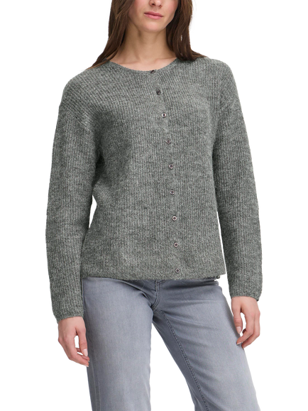 ICHI Kamara Fine Knit Cardigan, Dark Grey Melange