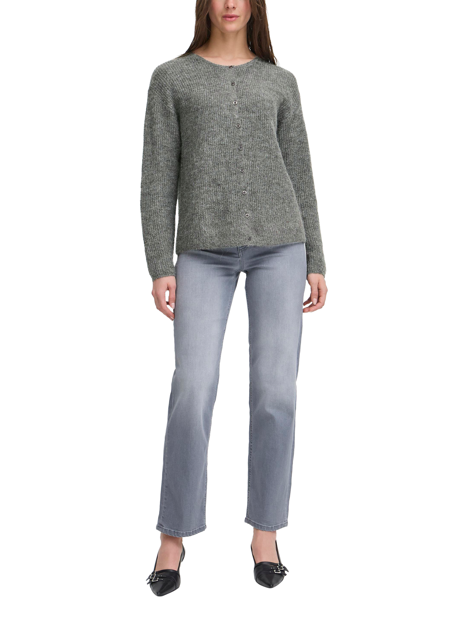 Product image 3 of 7, which shows ICHI Kamara Fine Knit Cardigan, Dark Grey Melange, XS