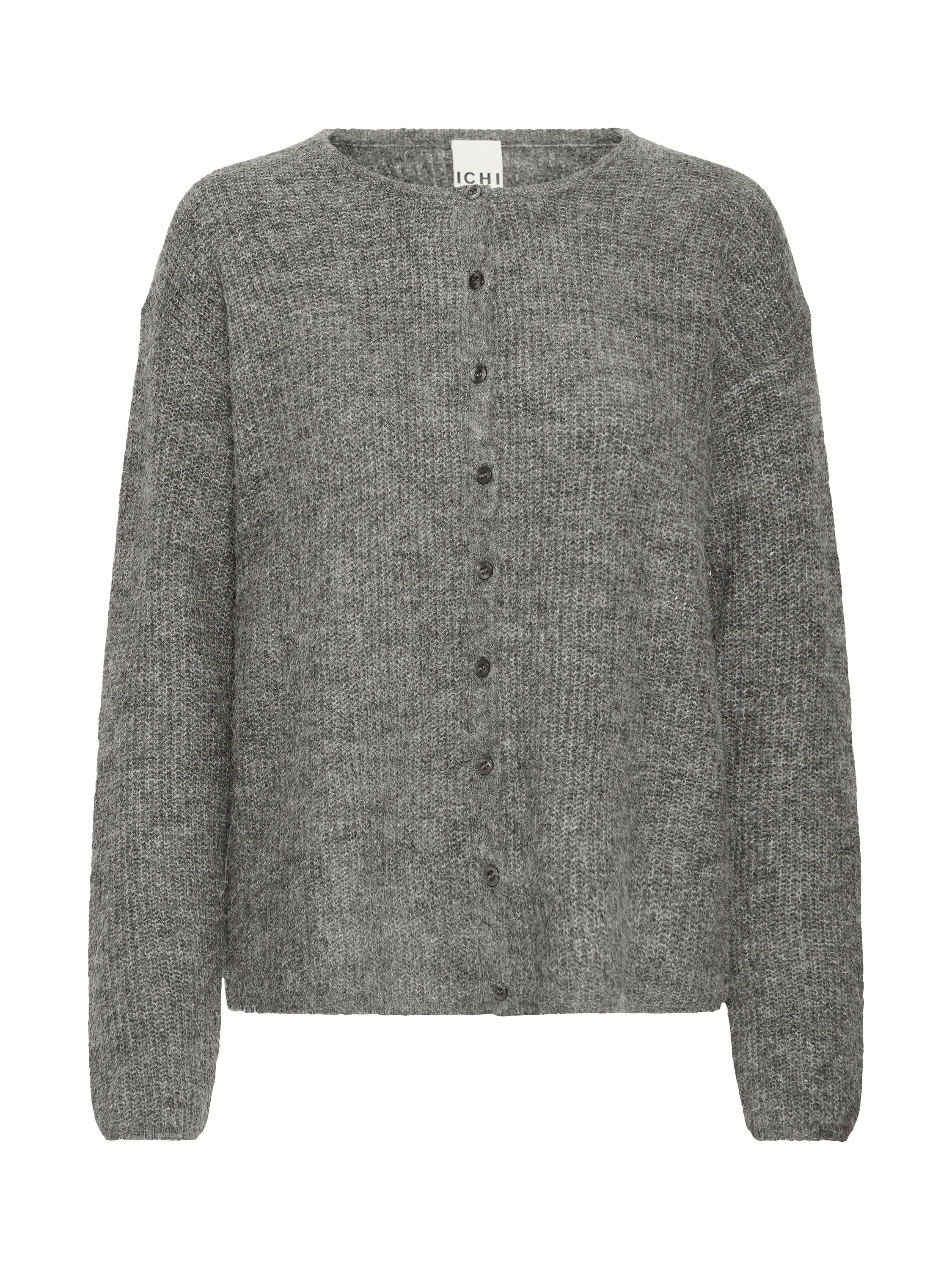 Product image 5 of 7, which shows ICHI Kamara Fine Knit Cardigan, Dark Grey Melange, XS