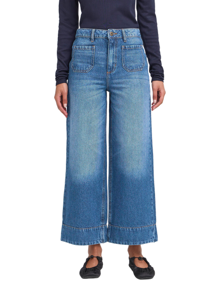 ICHI Pamala Patch Pocket Wide Leg Jeans, Dark Blue, Dark Blue