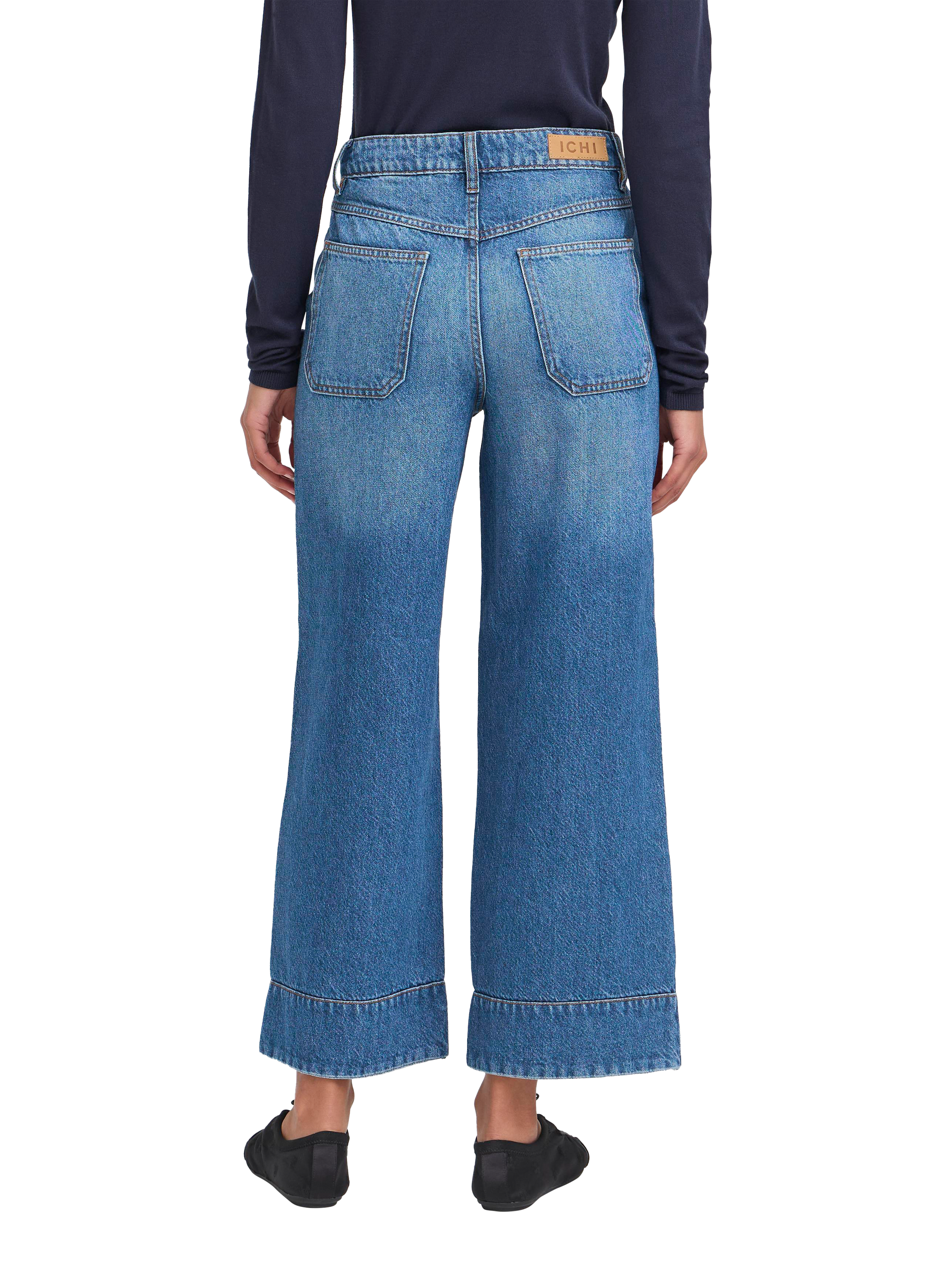 Product image 2 of 7, which shows ICHI Pamala Patch Pocket Wide Leg Jeans, Dark Blue, 25R