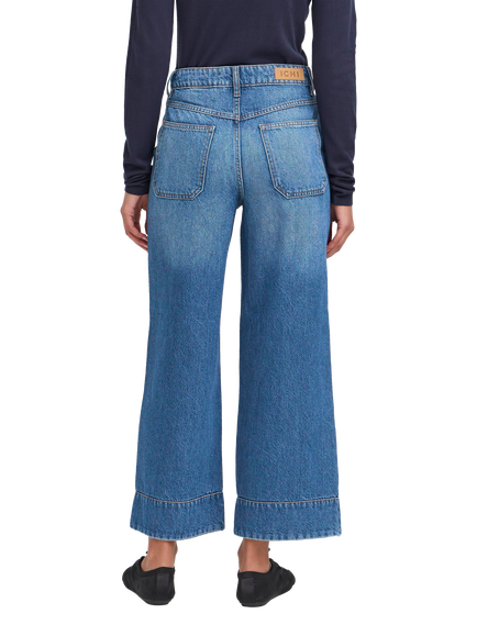 ICHI Pamala Patch Pocket Wide Leg Jeans, Dark Blue - view 2, Dark Blue