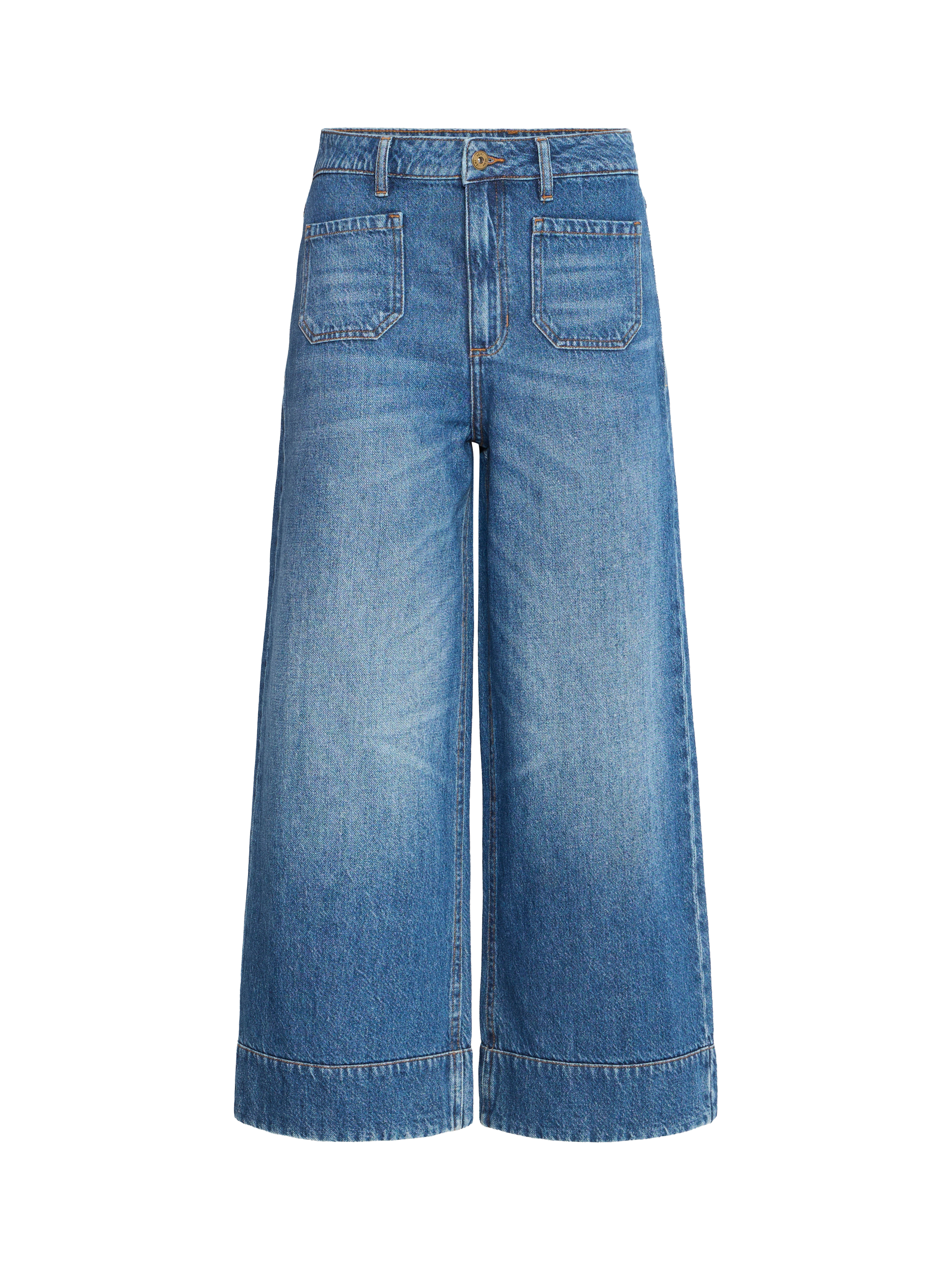 Product image 5 of 7, which shows ICHI Pamala Patch Pocket Wide Leg Jeans, Dark Blue, 25R