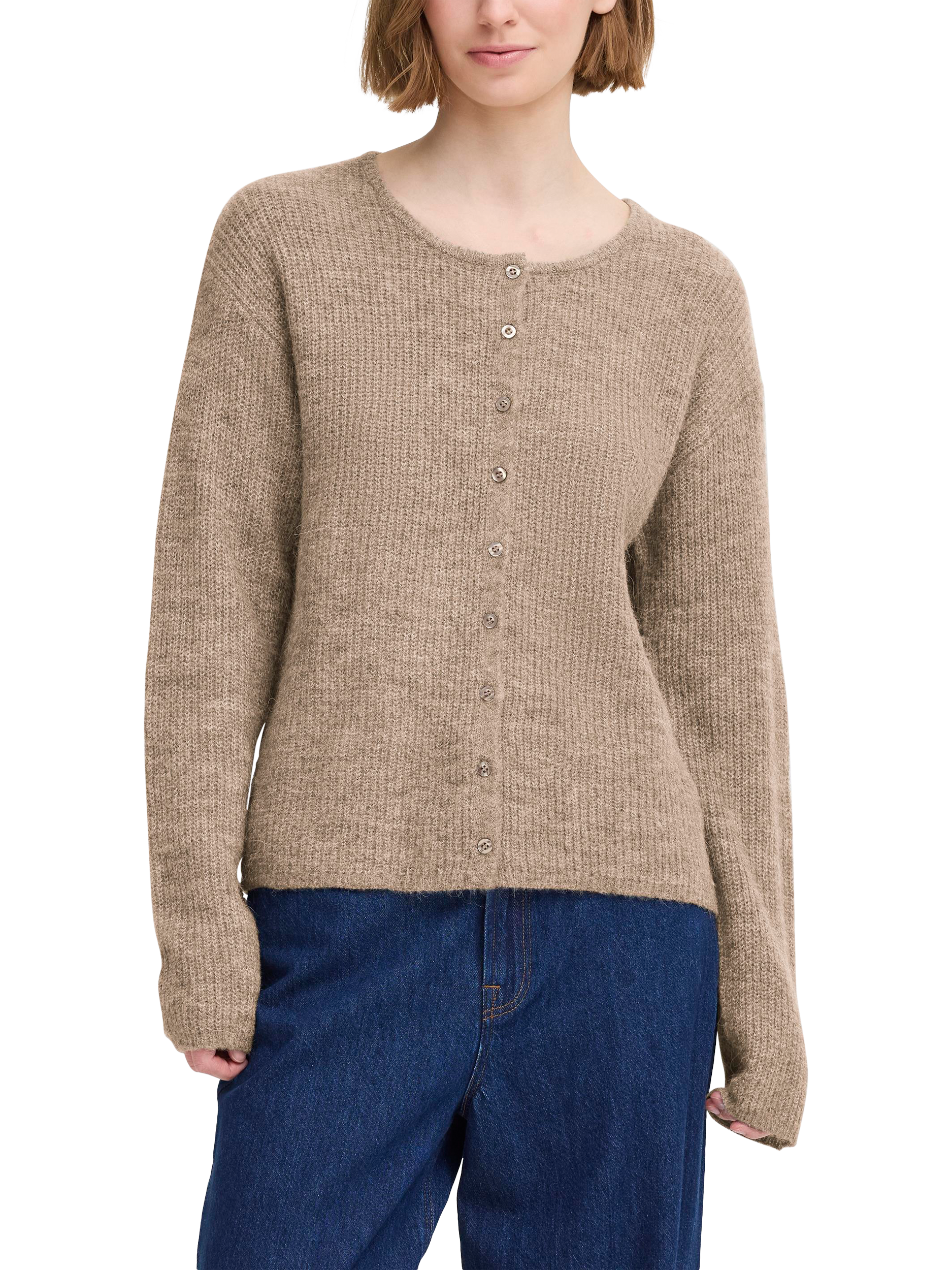 Product image 1 of 7, which shows ICHI Ihkamara Wool Blend Cardigan, Fungi, XS