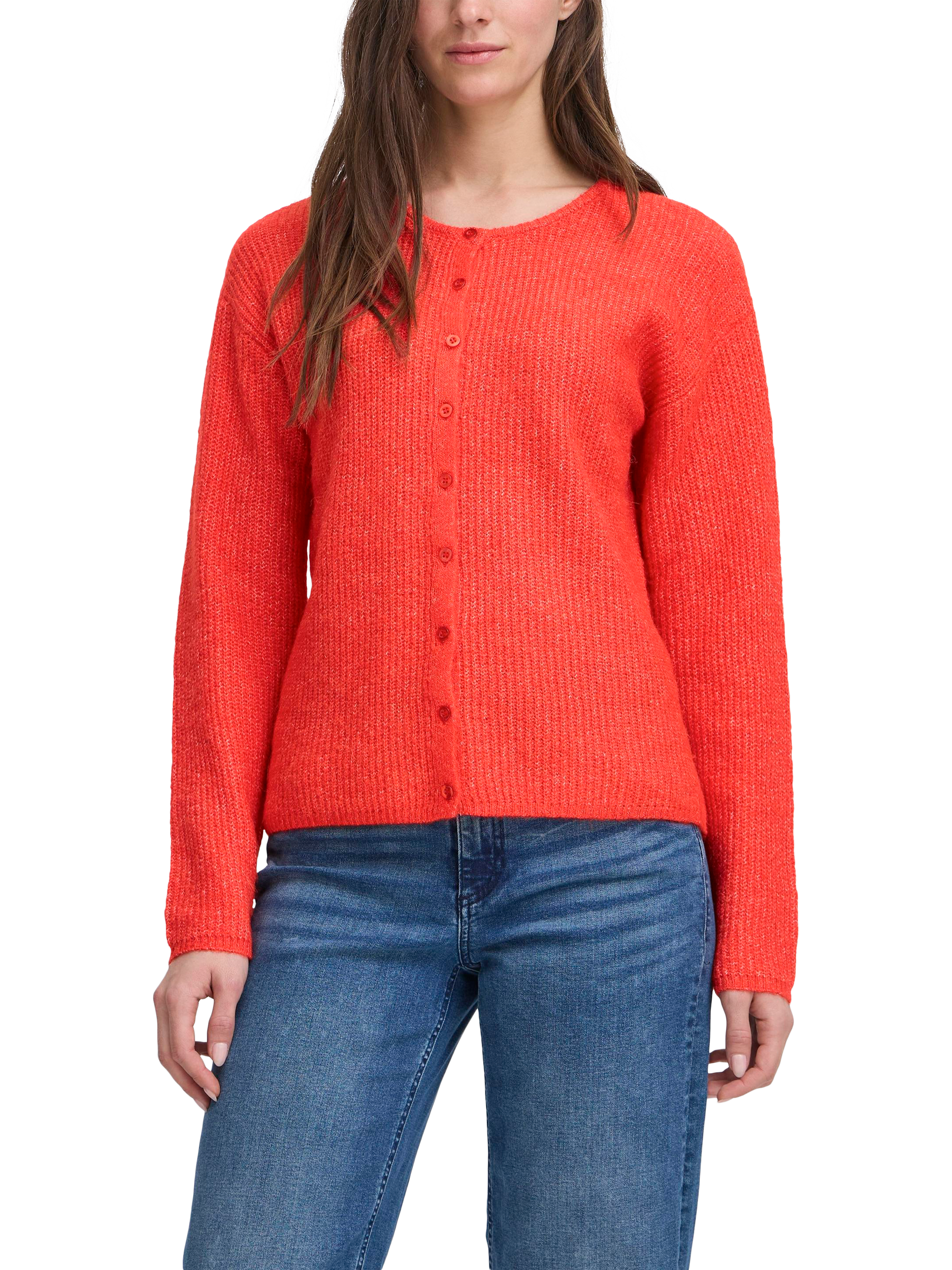 Product image 1 of 7, which shows ICHI Kamara Fine Knit Cardigan, Fiery Red, XS