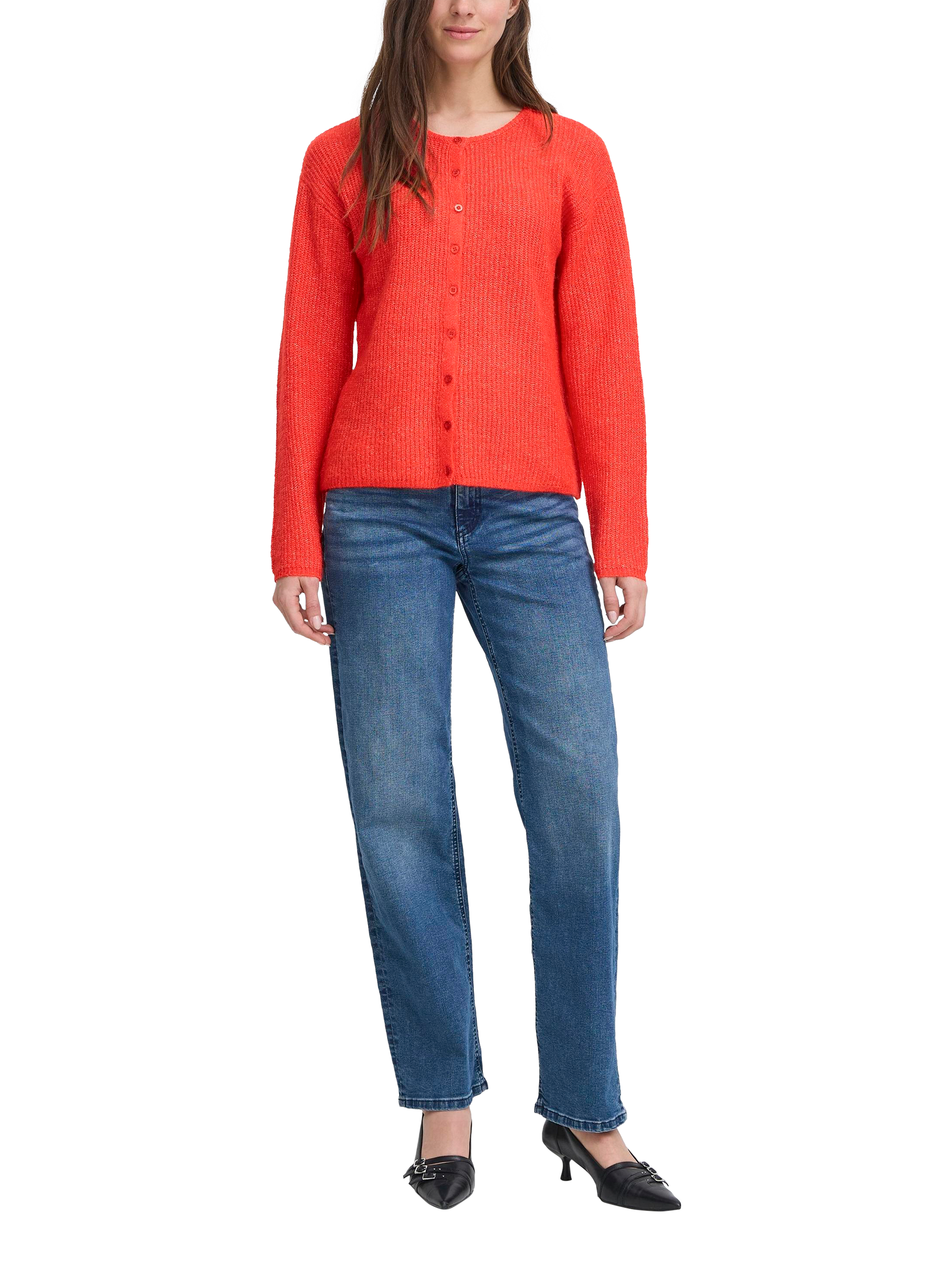 Product image 3 of 7, which shows ICHI Kamara Fine Knit Cardigan, Fiery Red, XS