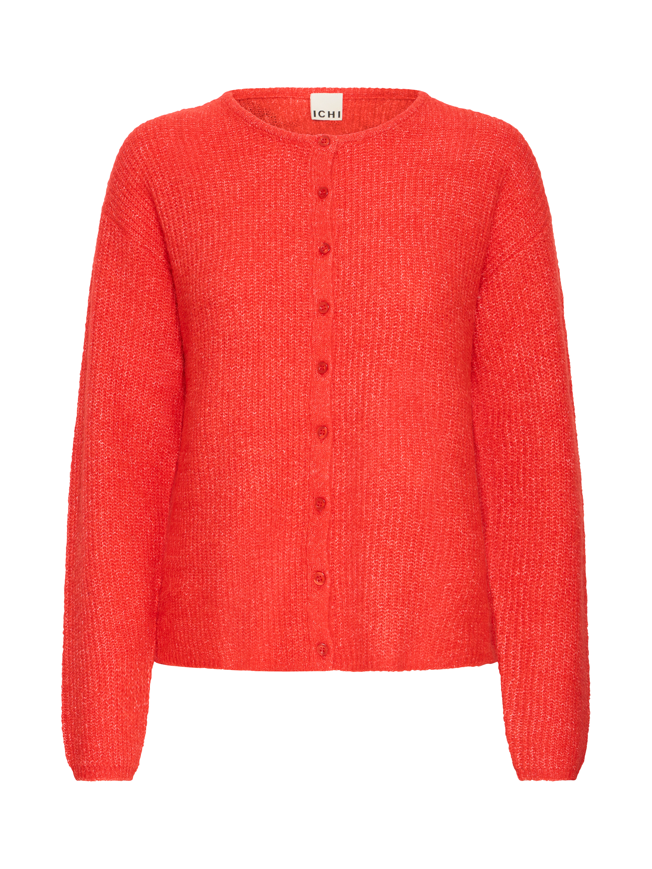 Product image 5 of 7, which shows ICHI Kamara Fine Knit Cardigan, Fiery Red, XS