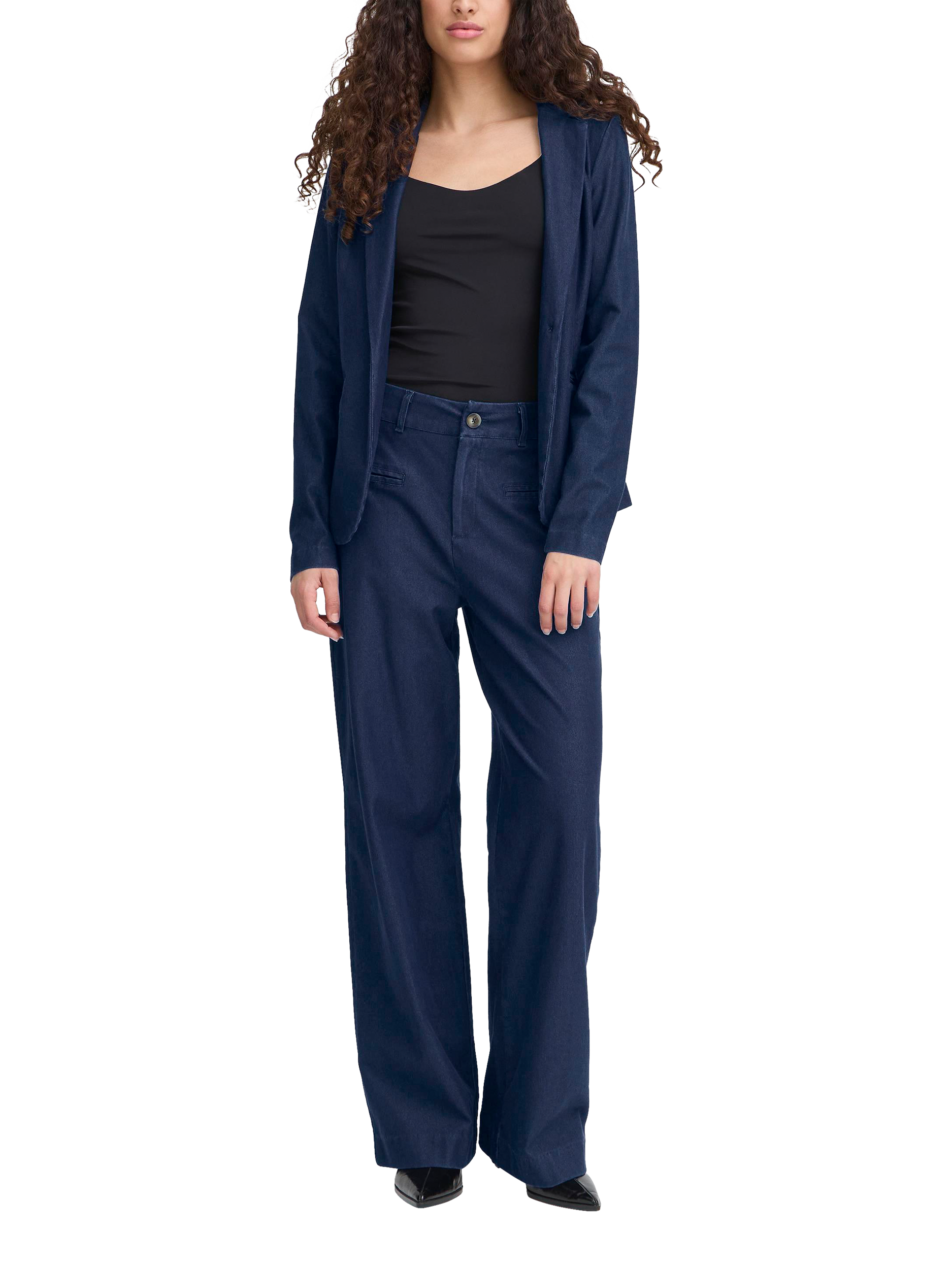 Product image 3 of 4, which shows ICHI Kate Straight Trousers, Dark Blue, XS