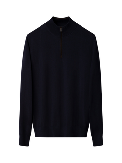 Eton Half Zip Merino Wool Knit Polo Neck Jumper, Navy