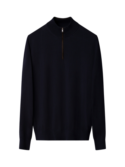 Eton Half Zip Merino Wool Knit Polo Neck Jumper, Navy