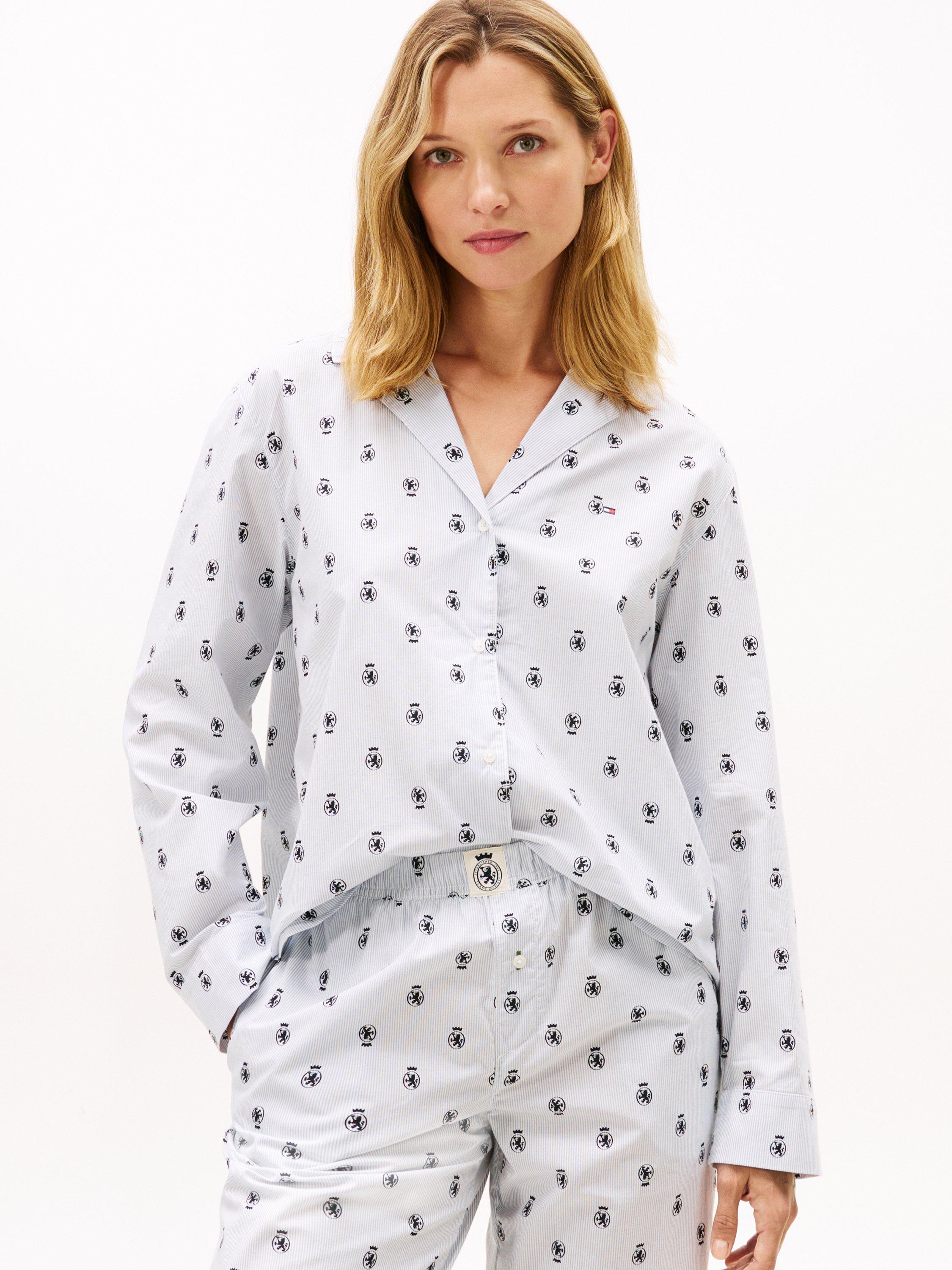 Product image 1 of 4, which shows Tommy Hilfiger Cotton Poplin Pyjama Top, Ithaca Crest, XS