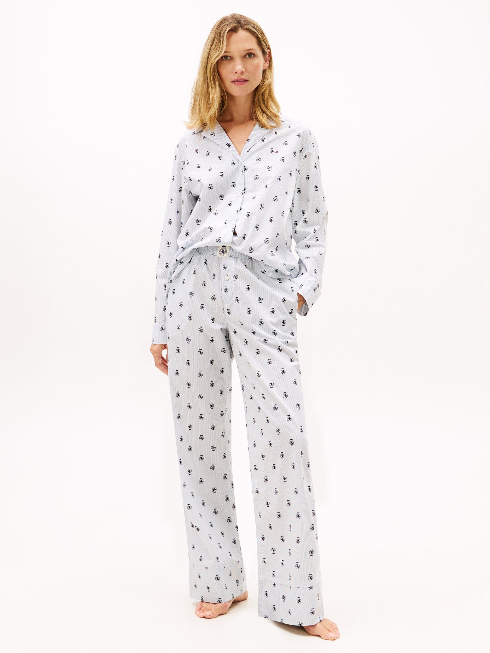 Product image 3 of 4, which shows Tommy Hilfiger Cotton Poplin Pyjama Top, Ithaca Crest, XS