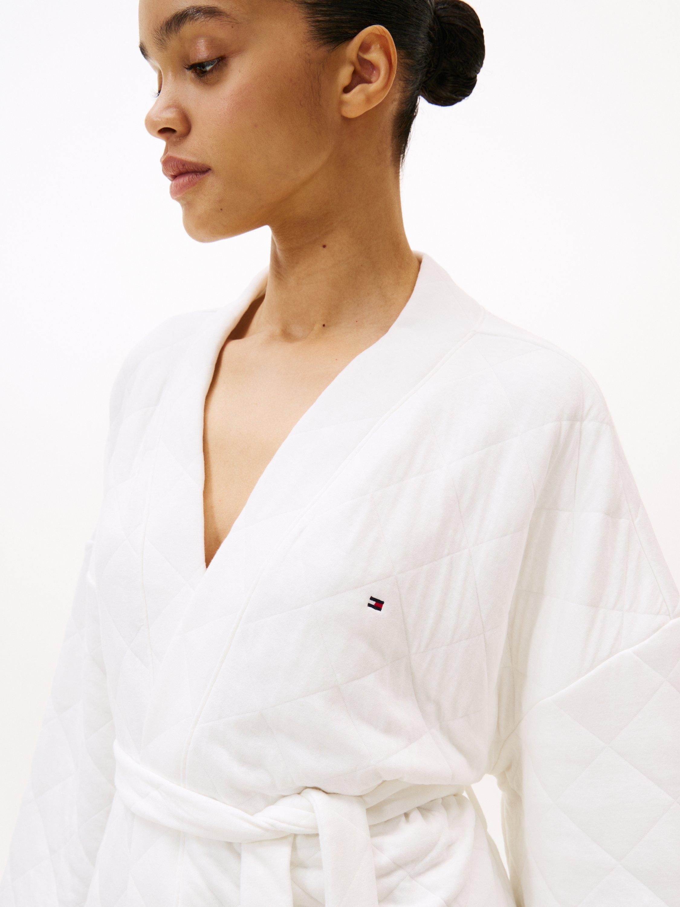 Product image 3 of 6, which shows Tommy Hilfiger Quilted Jersey Bath Robe, Ivory, XS