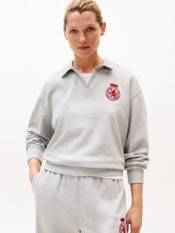 Tommy Hilfiger TH Crest Relaxed Lounge Jumper, Light Grey Heather, Light Grey Heather