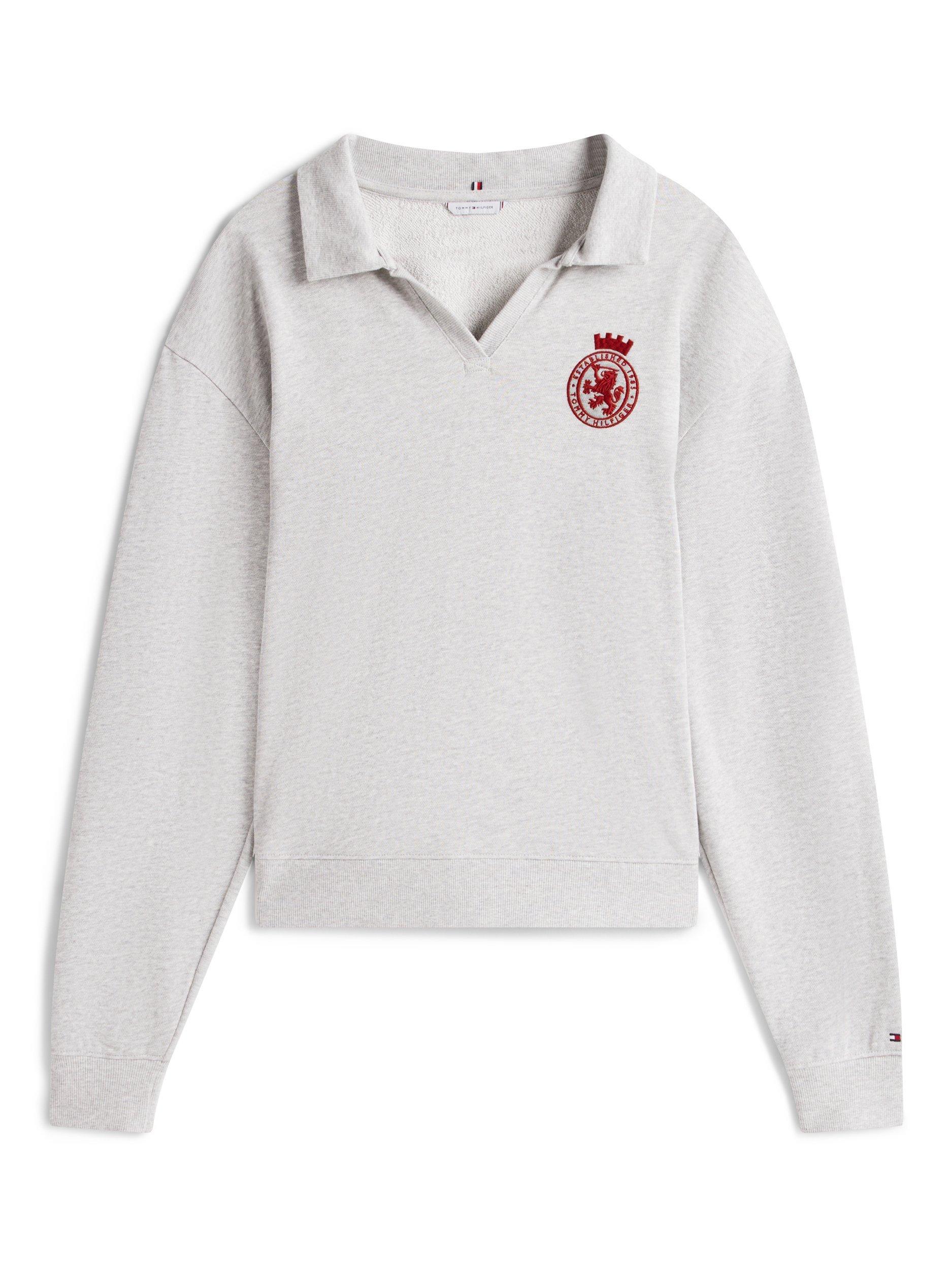 Product image 2 of 5, which shows Tommy Hilfiger TH Crest Relaxed Lounge Jumper, Light Grey Heather, S