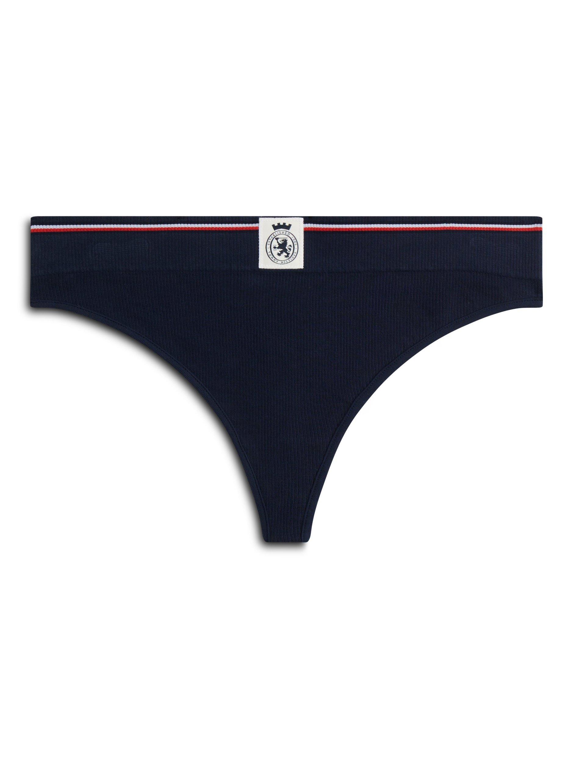 Product image 2 of 5, which shows Tommy Hilfiger TH Crest Ribbed Thong, Dark Night Navy, XS