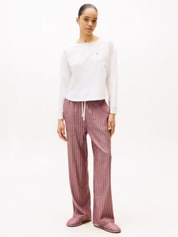 Tommy Hilfiger Essential Flannel Pyjamas & Slippers Gift Set, Ecru/Rouge, Ecru/Rouge