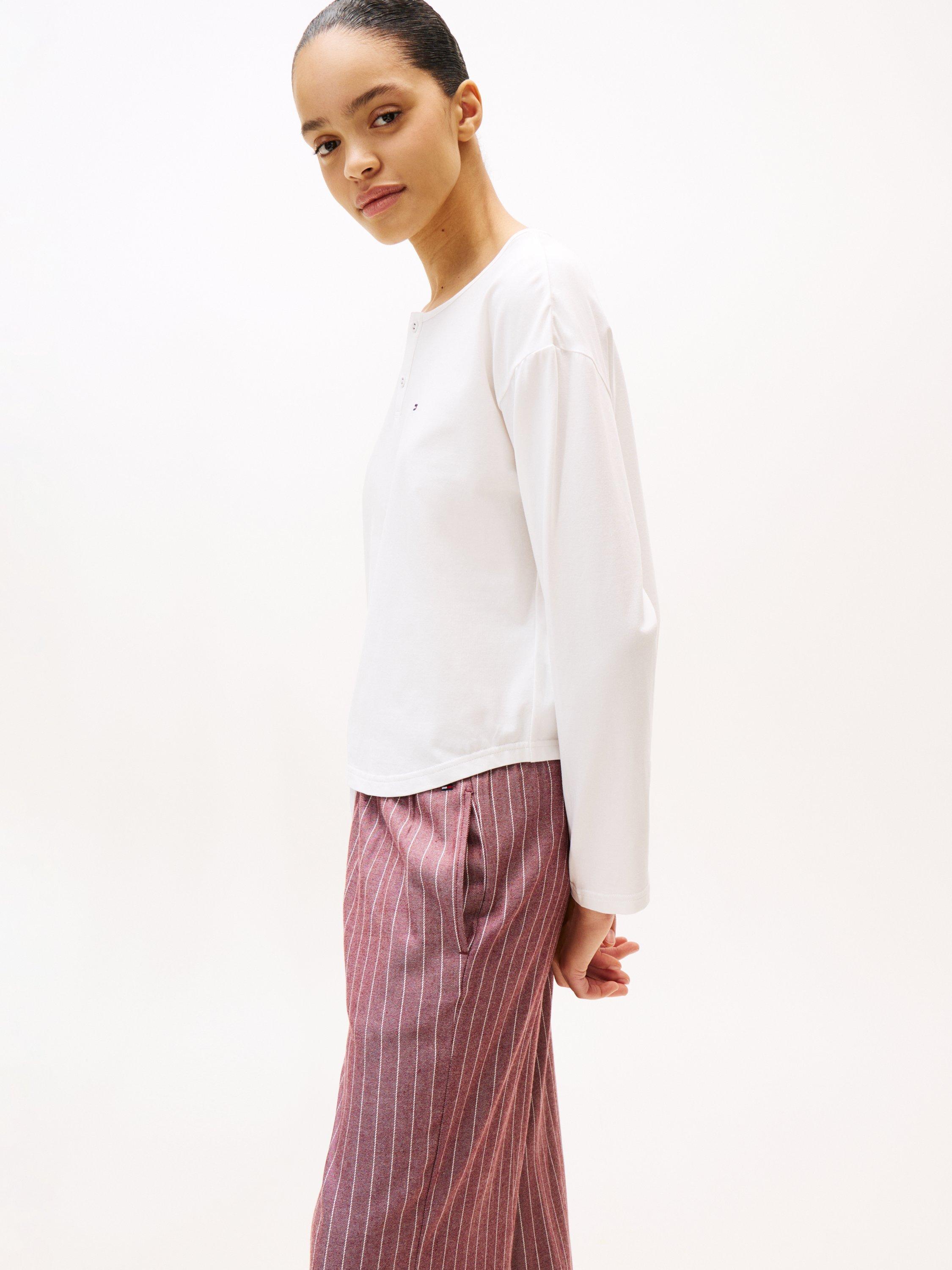 Product image 2 of 6, which shows Tommy Hilfiger Essential Flannel Pyjamas & Slippers Gift Set, Ecru/Rouge, XS