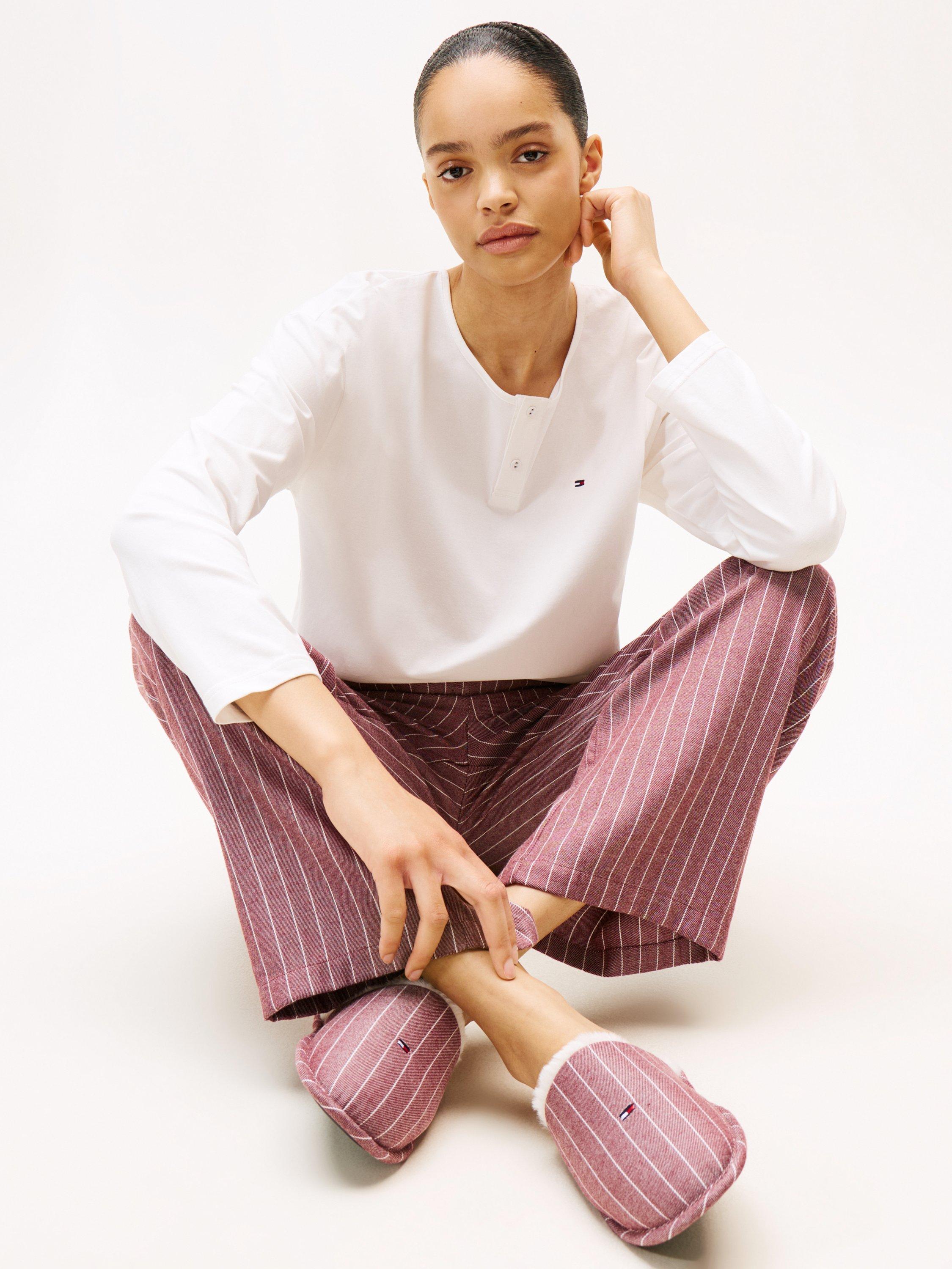 Product image 4 of 6, which shows Tommy Hilfiger Essential Flannel Pyjamas & Slippers Gift Set, Ecru/Rouge, XS