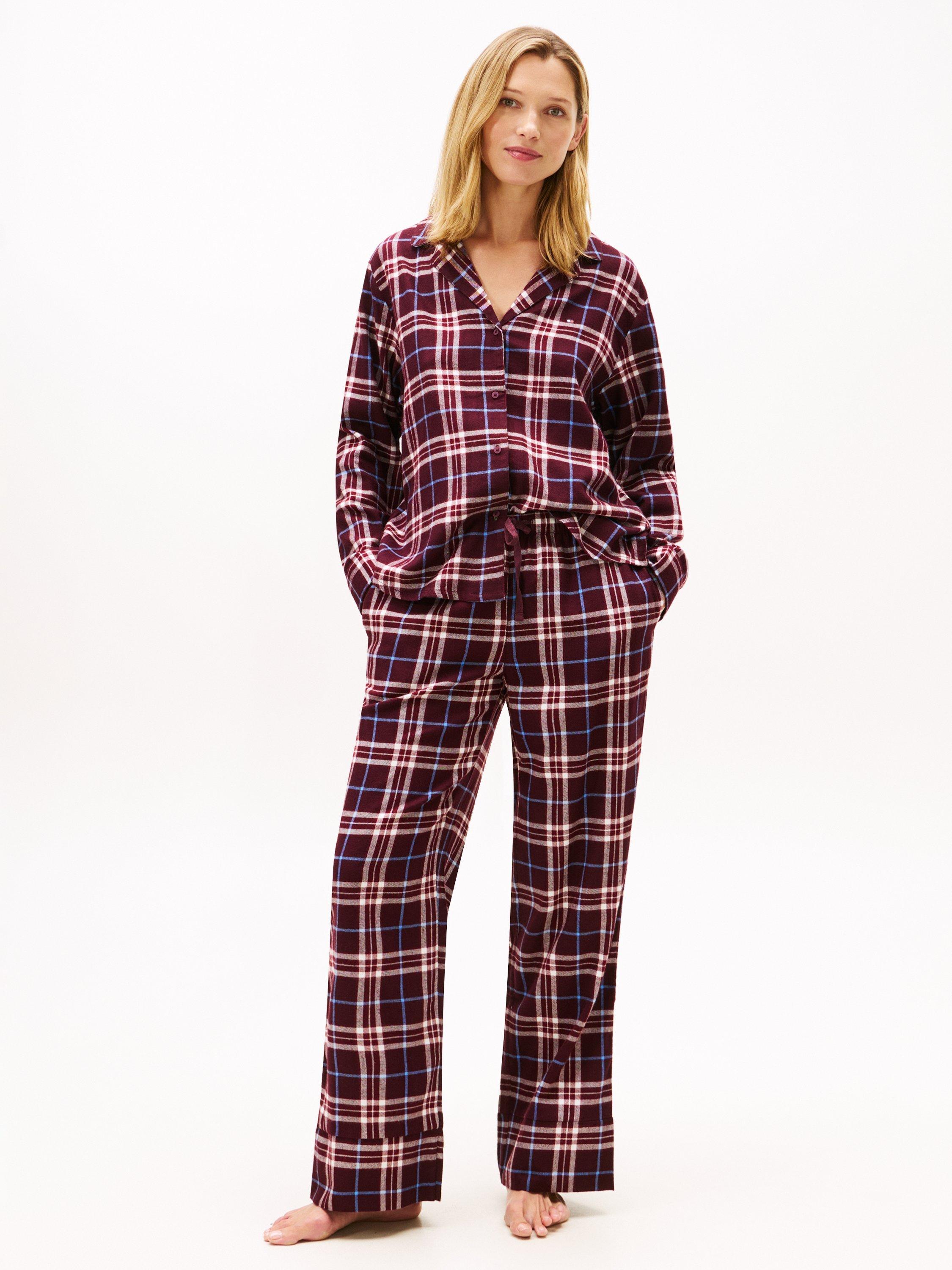 Product image 1 of 6, which shows Tommy Hilfiger Essential Flannel Pyjama Set, Burgundy, XS