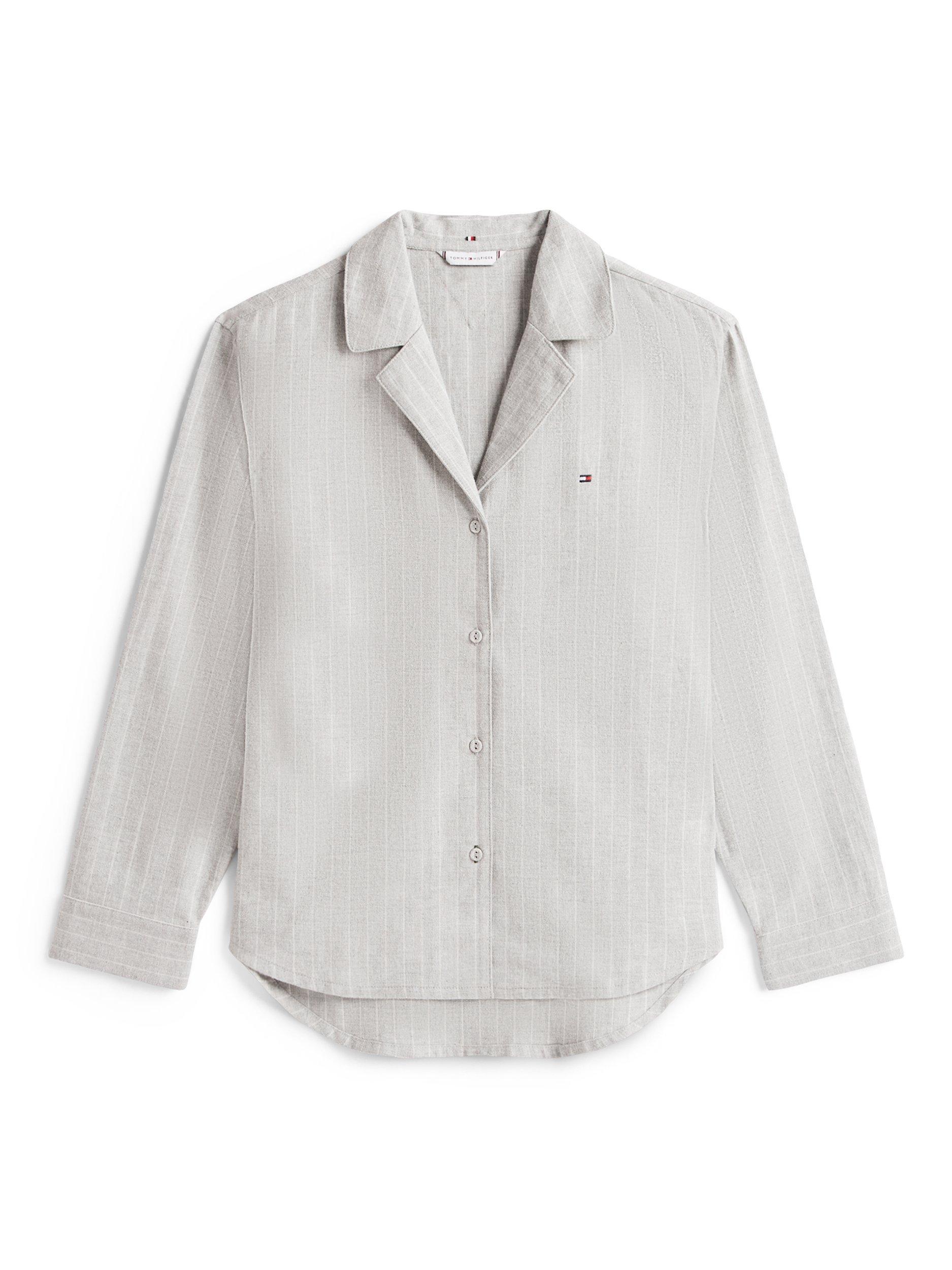 Product image 3 of 6, which shows Tommy Hilfiger Essential Herringbone Stripe Flannel Pyjama Set, Light Grey, XS