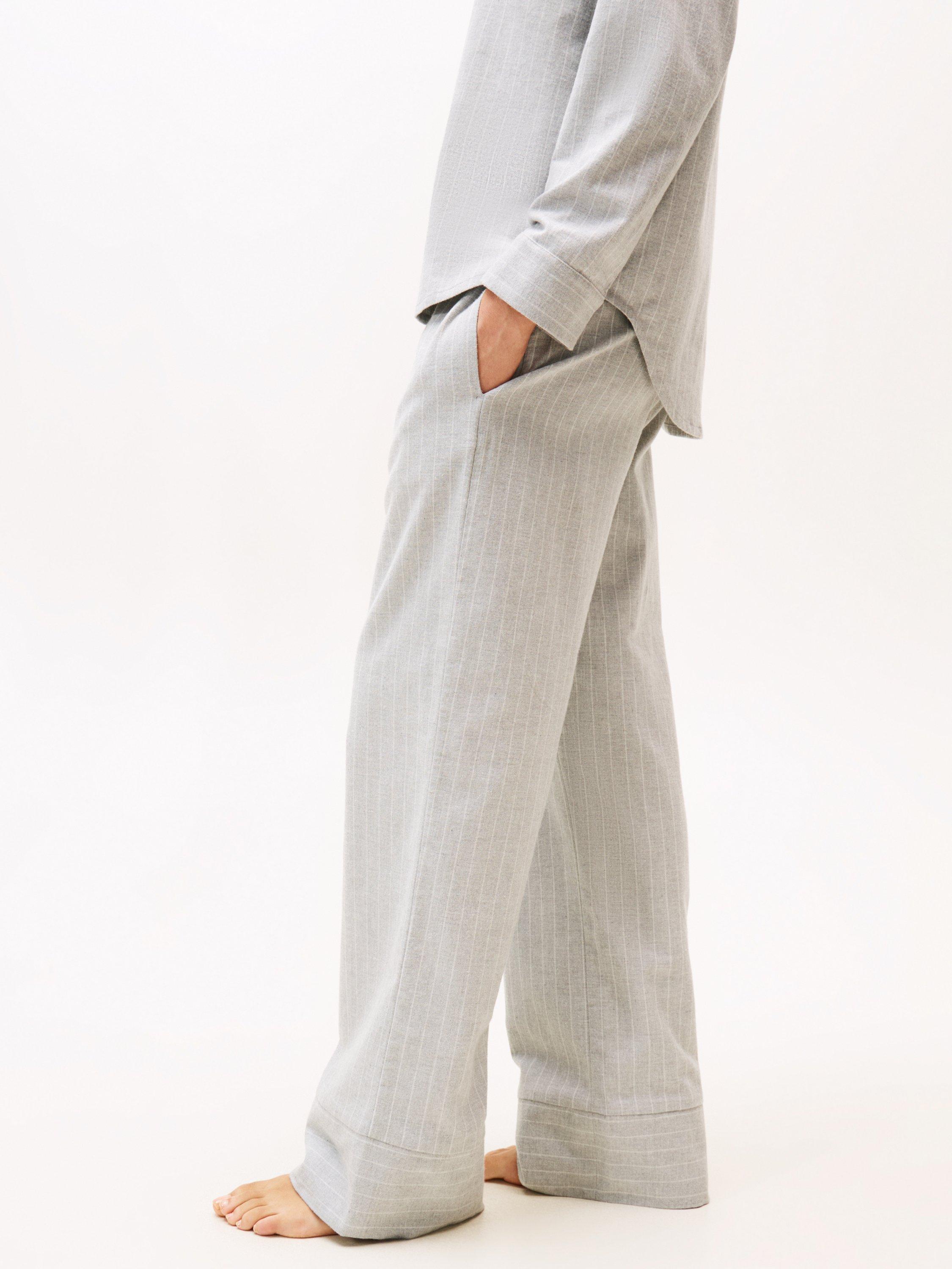 Product image 4 of 6, which shows Tommy Hilfiger Essential Herringbone Stripe Flannel Pyjama Set, Light Grey, XS