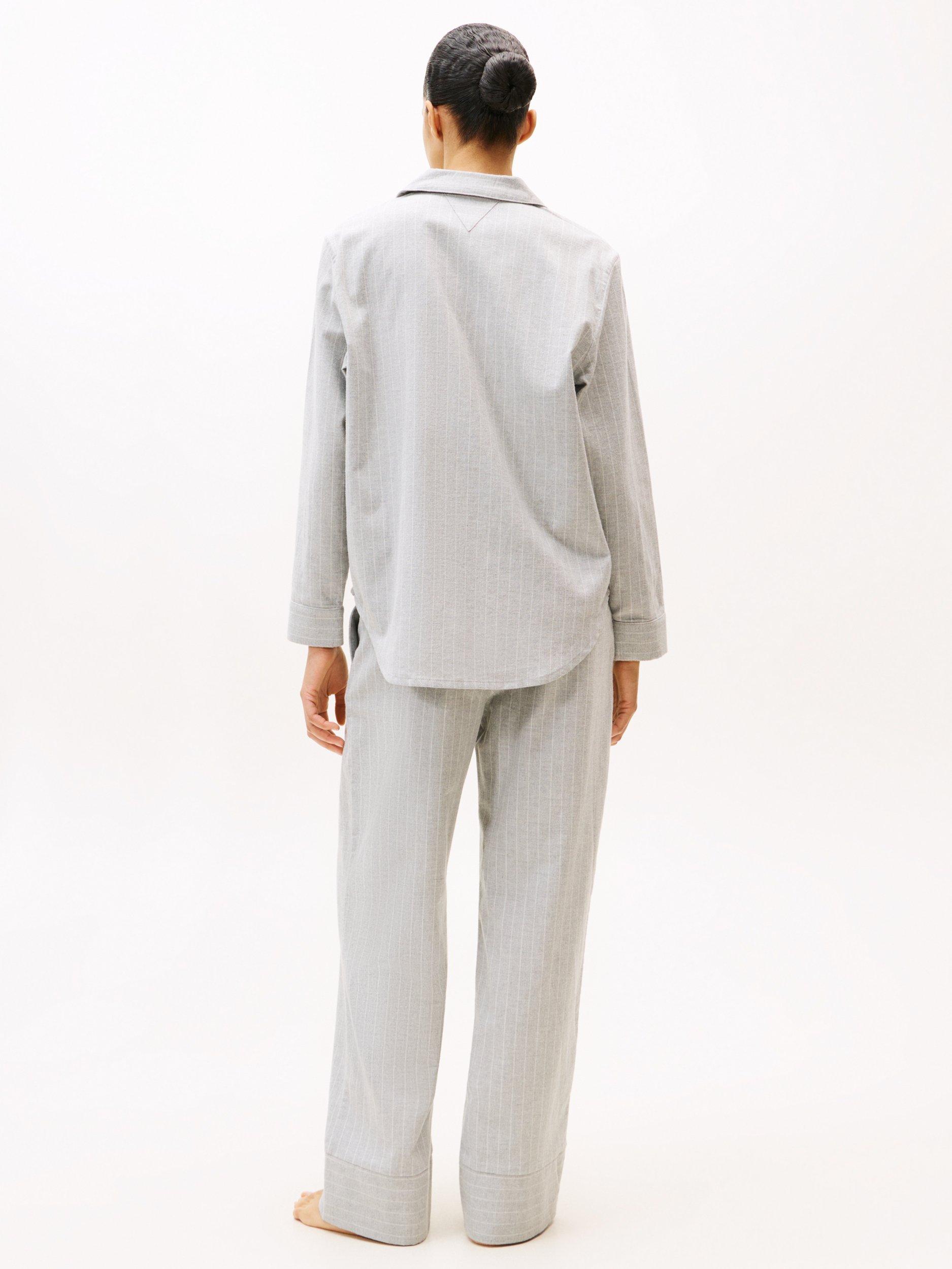 Product image 5 of 6, which shows Tommy Hilfiger Essential Herringbone Stripe Flannel Pyjama Set, Light Grey, XS